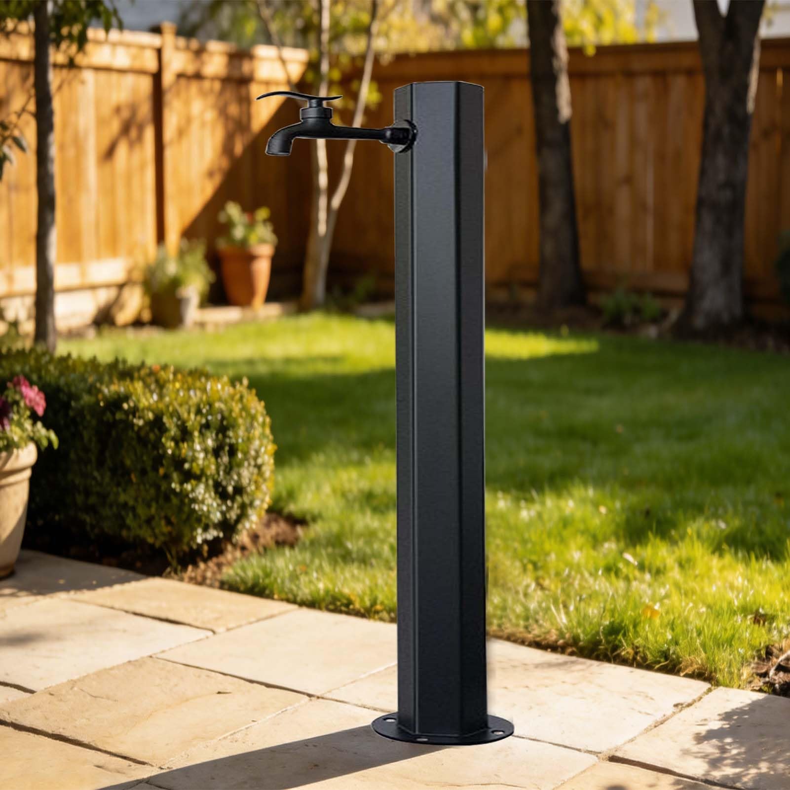 Wolnostojąca bateria zewnętrzna, czarny, sześciokątny, pionowy, do montażu na podłodze, kran odporny na zamarzanie, pionowy wspornik hydrantu(Single-spout faucet Height: 95cm)