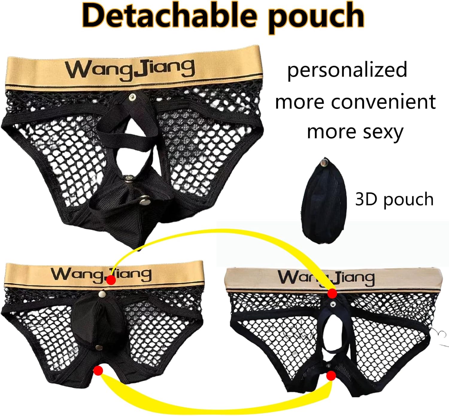 Men's Jockstrap Underwear Breathable Mesh Adjustable Underwears with Removeable Pouch Bikini Briefs - Image 2