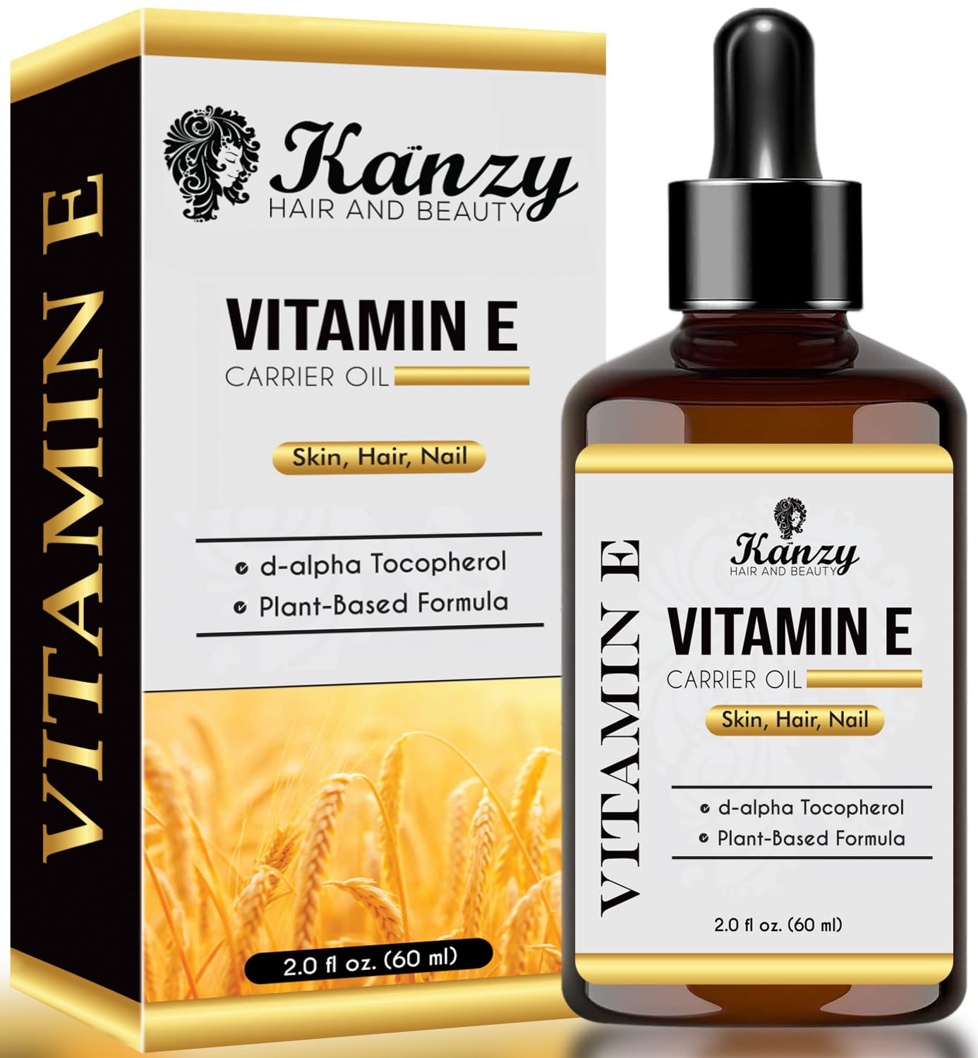 Kanzy Vitamin-E-Öl-Tropfen für Kosmetik, 60 ml, d-Alpha-Tocopherol, Anti-Falten, Anti-Aging, Vitamin-E-Öl gegen alle Arten von Falten, für Haut, Nägel und Haare