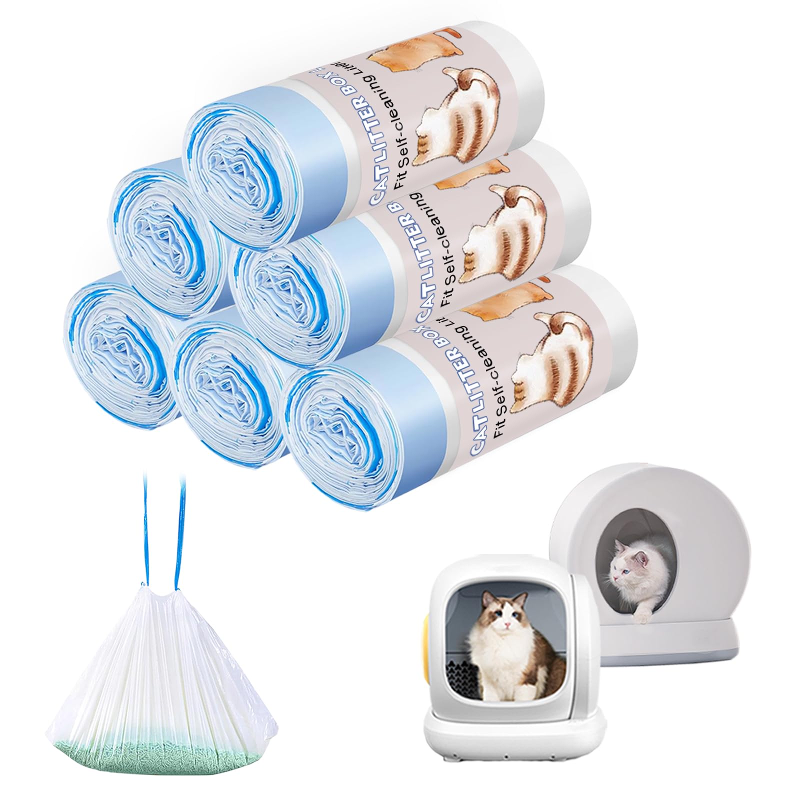 Joddguu 120 Pack Cat Litter Box Liners Compatible With MW-SC01/MW-SC02/MW-LR01 Automatic Cat Litter Box, Drawstring Heavy Duty Kitty Litter