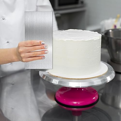 Miniatura 7 de Rascador de pasteles de metal de acero inoxidable de 10 pulgadas, raspador de pasteles de crema, raspador de tartas con borde estampado, borde de