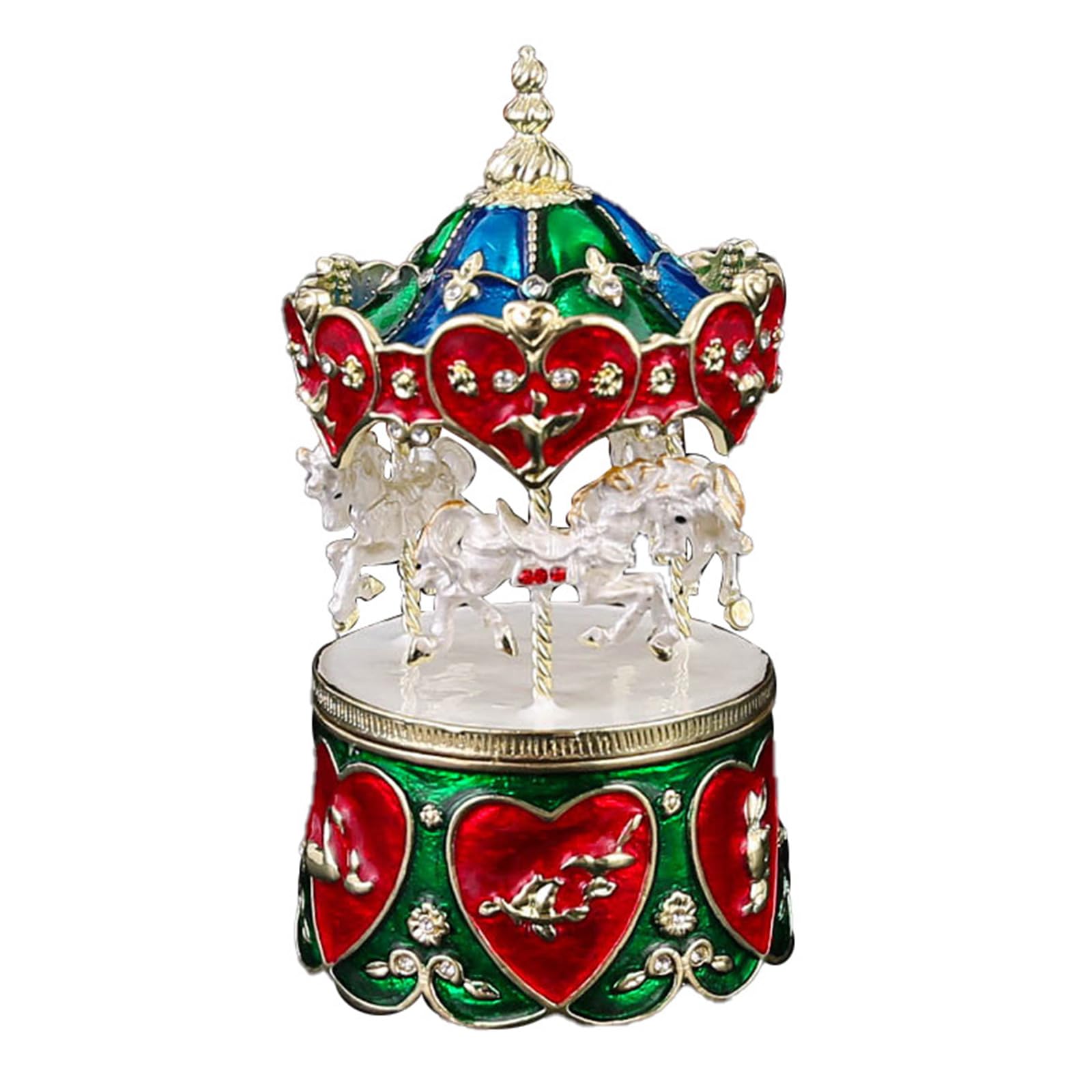 Msioytog European-Style Rotating Jewelry Case with Enameled Alloy Design, Spacious Carousel Storage Compartments Elegant Enameled Jewelry Organiser Alloy Carousel Case for Weddings