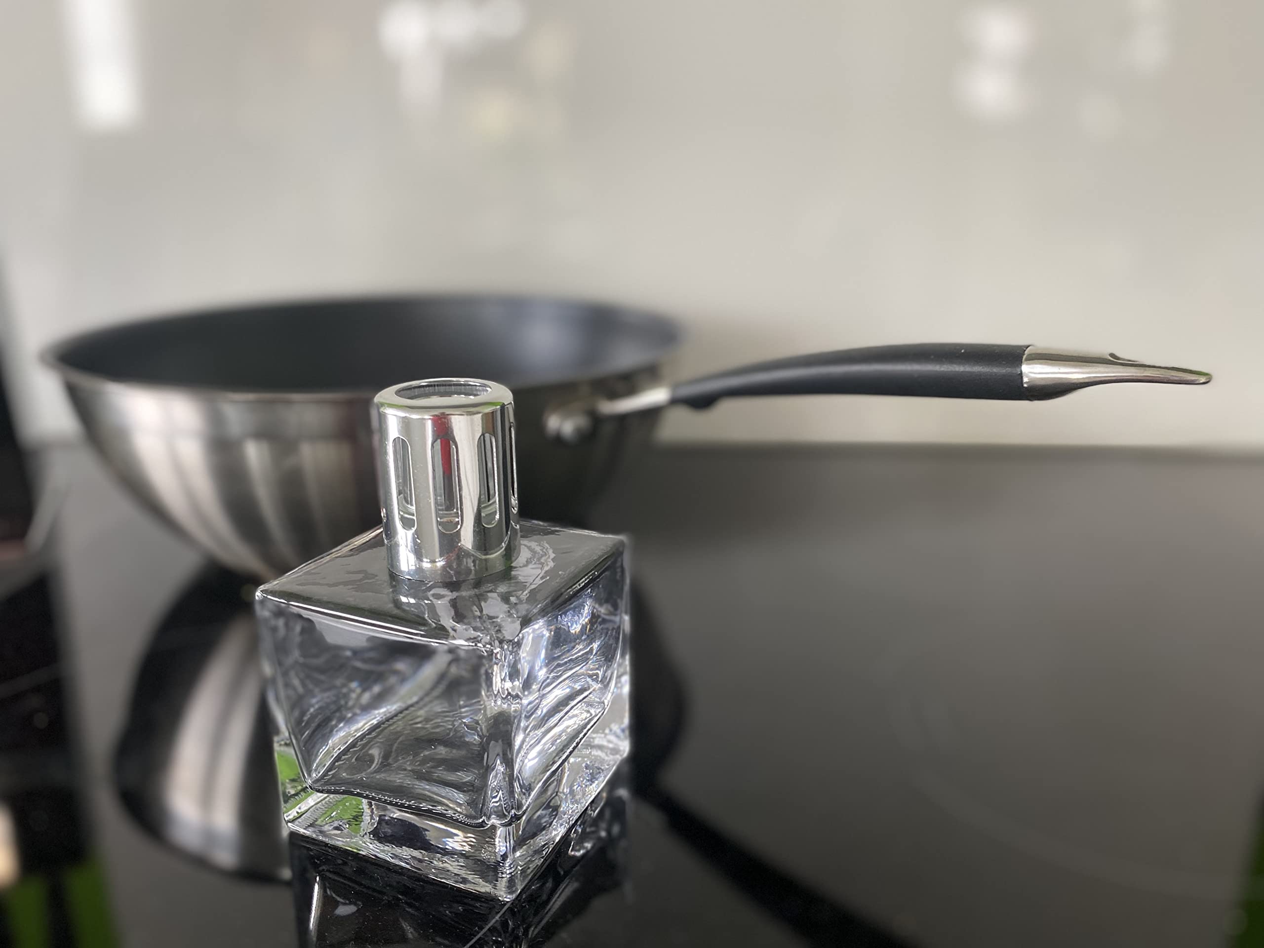 KAZIS® I Starterset katalytische Lampe + 1 Liter Duft I Duftende Baumwollblüte I Frische Wäsche I transparent Würfel