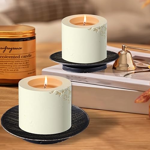 Miniatura 4 de 2 portavelas de hierro, bandeja decorativa para velas de 4.33 pulgadas, elegante soporte de vela negro para pilar LED y velas de cera, bodas, conos