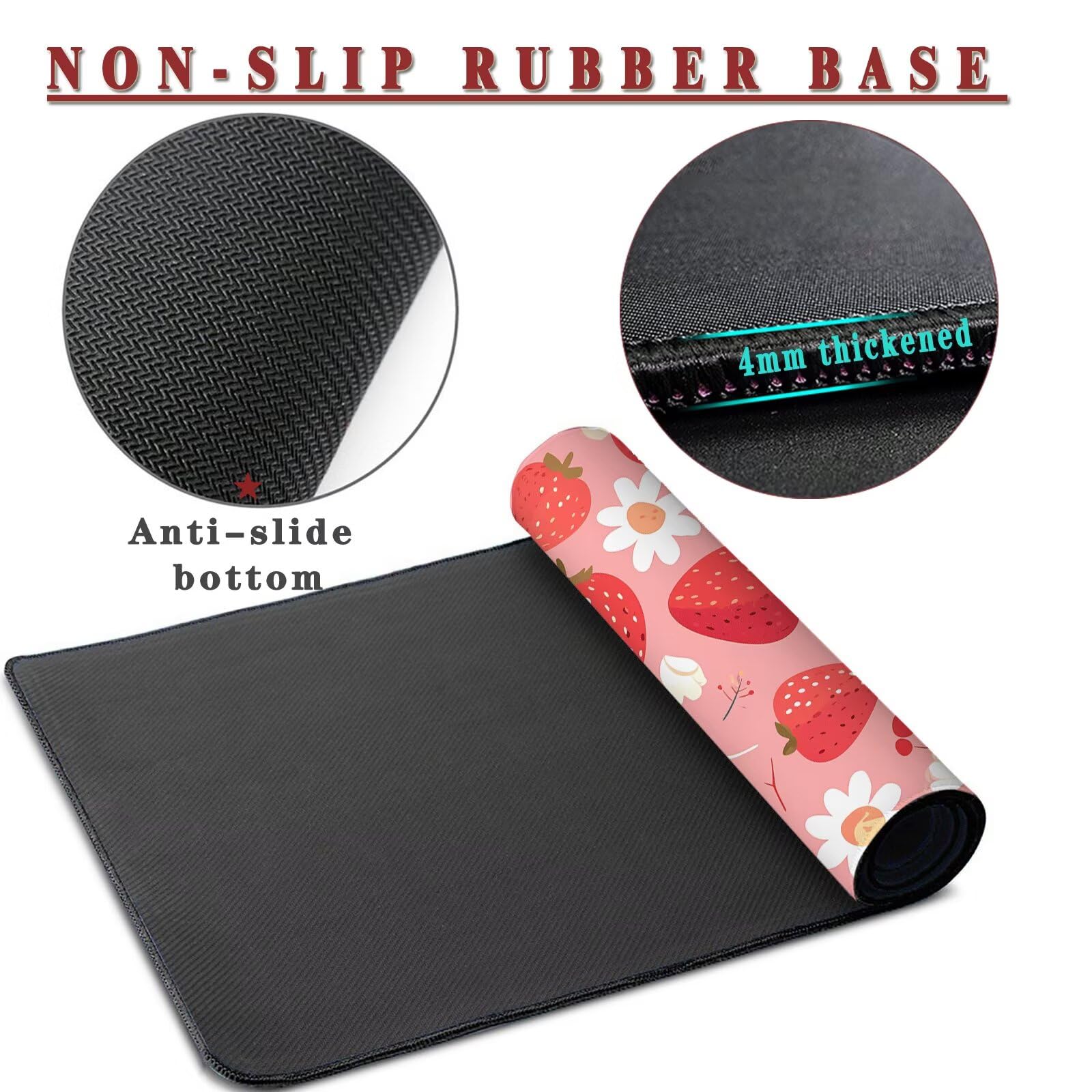 Tappetino per Mouse da Gaming, Tappetino Mouse Pad XXL Grande, Mousepad con Impermeabile e Antiscivolo, Lavabile Sottomano Copri Scrivania, Tappetini Tappeto Mouse Mat 1000x500x4mm Strawberries