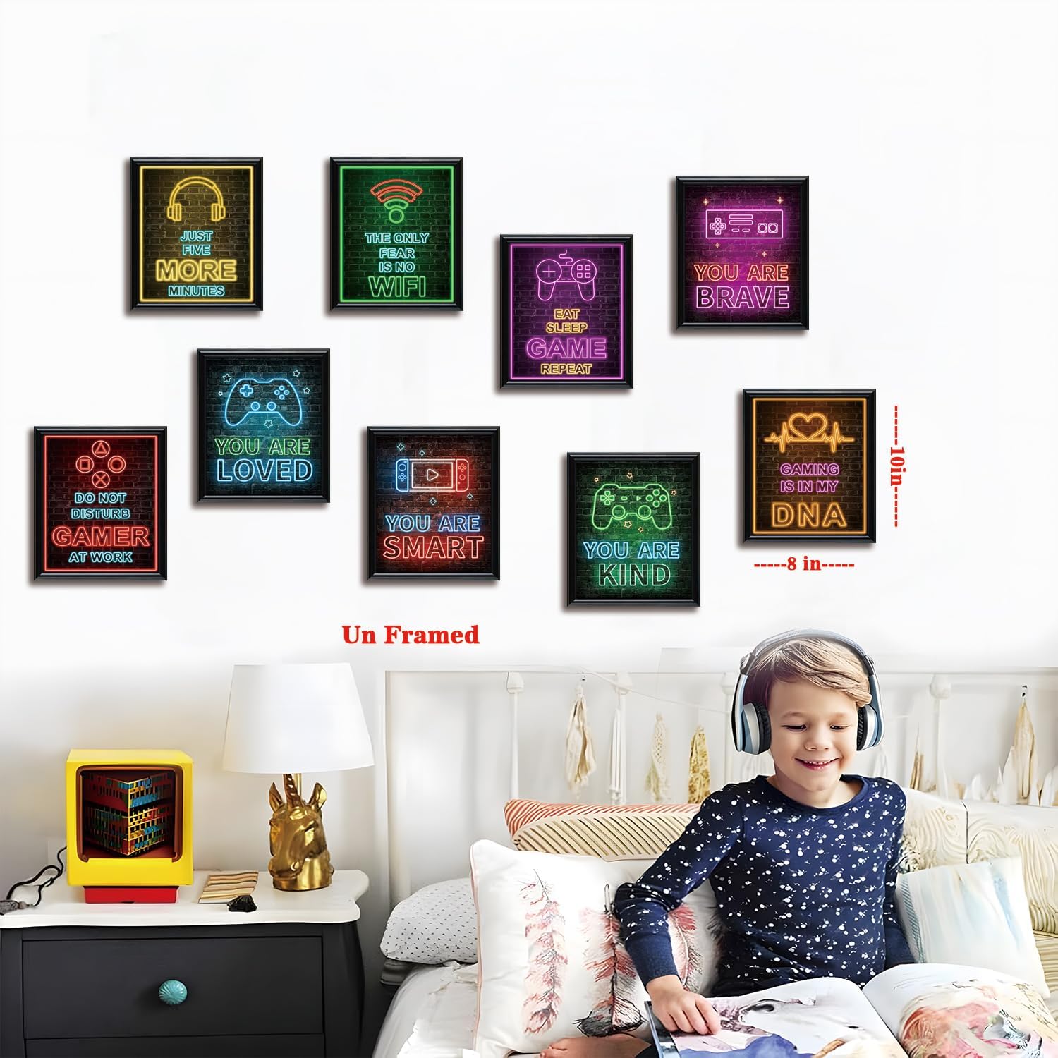 SAMHOU 9-Piece Gaming Room Canvas Wall Art, Cool Game Posters Wall Decor Oil Paintings, Video Gamer Print Picture for Boys Room Kids Game Room Bedroom Boys Home Decoration 8x10 Inch Unframed - Image 8