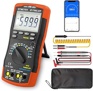 BTMETER Digital Multimeter, Handheld TRMS 6000 Multi Meter Auto Range Voltmeter Ammeter Measure AC DC Volt Amp Ohm Continuity Capacitance Frequency Diode hFE Transistor Temp 770HC-APP