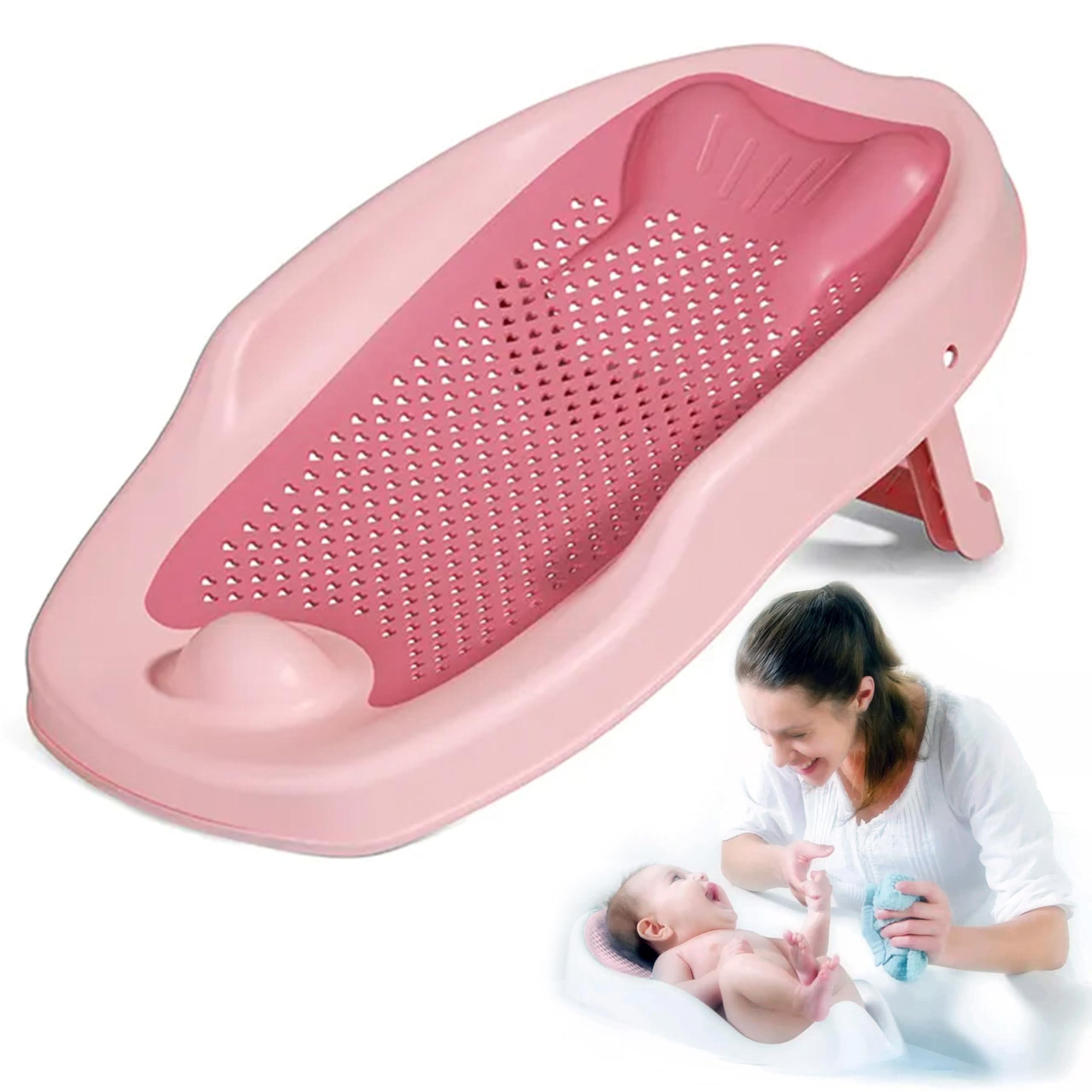 MOM CARE Folding Baby Bath Tub for Newborn Babies Bather Anti Slip Silicone 0-6 Months Support Baby Bath Chair (Pink)