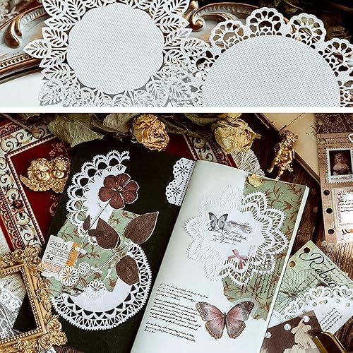 Miniatura 5 de 40 piezas de hojas de papel de recortes de encaje, marco, flores, mariposa blanca recortada, papel decorativo, papelería de papel para manualidades