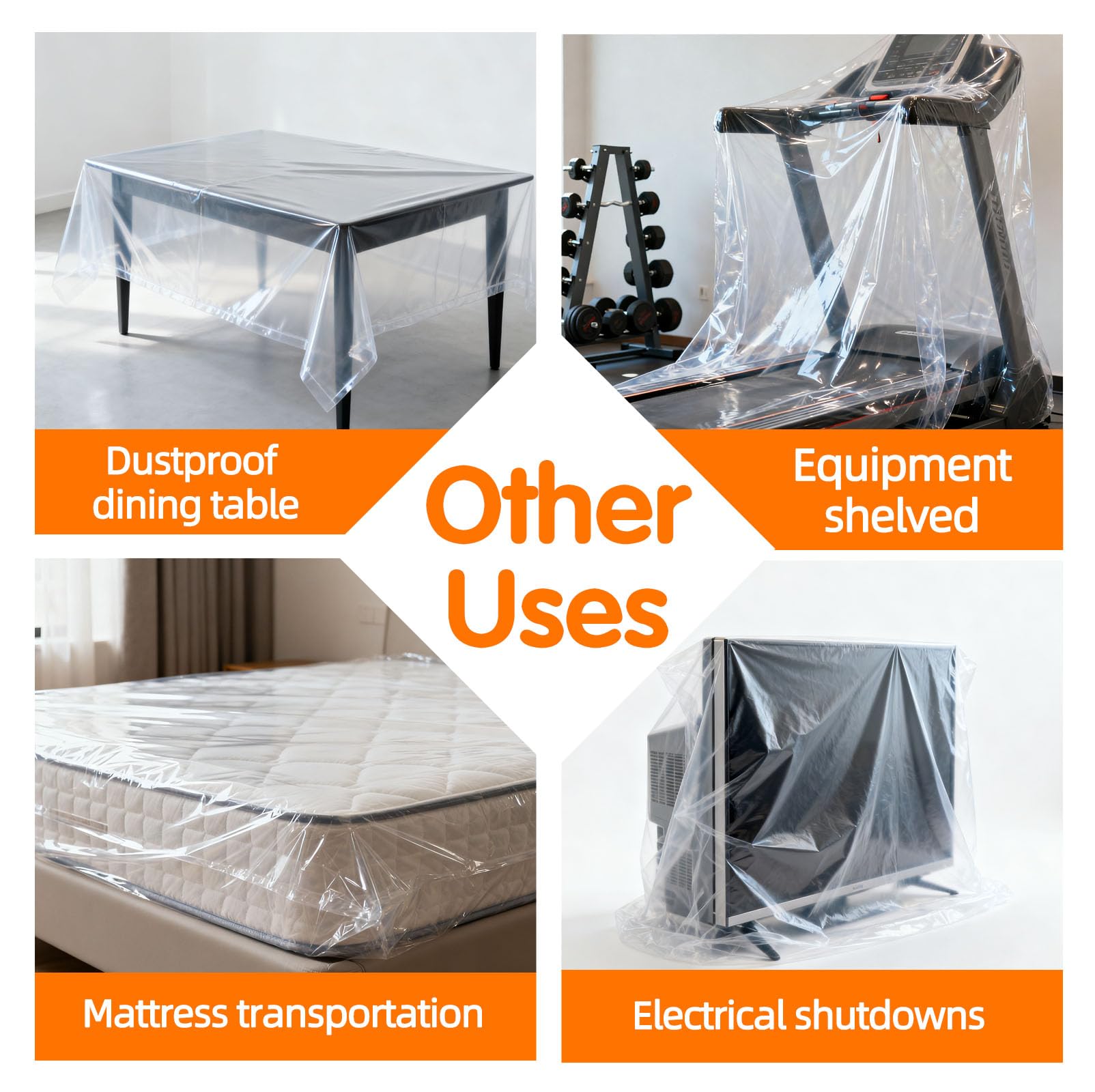 2Pcs 240*240cm Funda Muebles Plástico, Fundas Transparente Antipolvo, Protector Sofá Impermeables, Cubierta Extra Grandes Resistente, Protección Cubrir Película, Láminas Almacenamiento Móvil