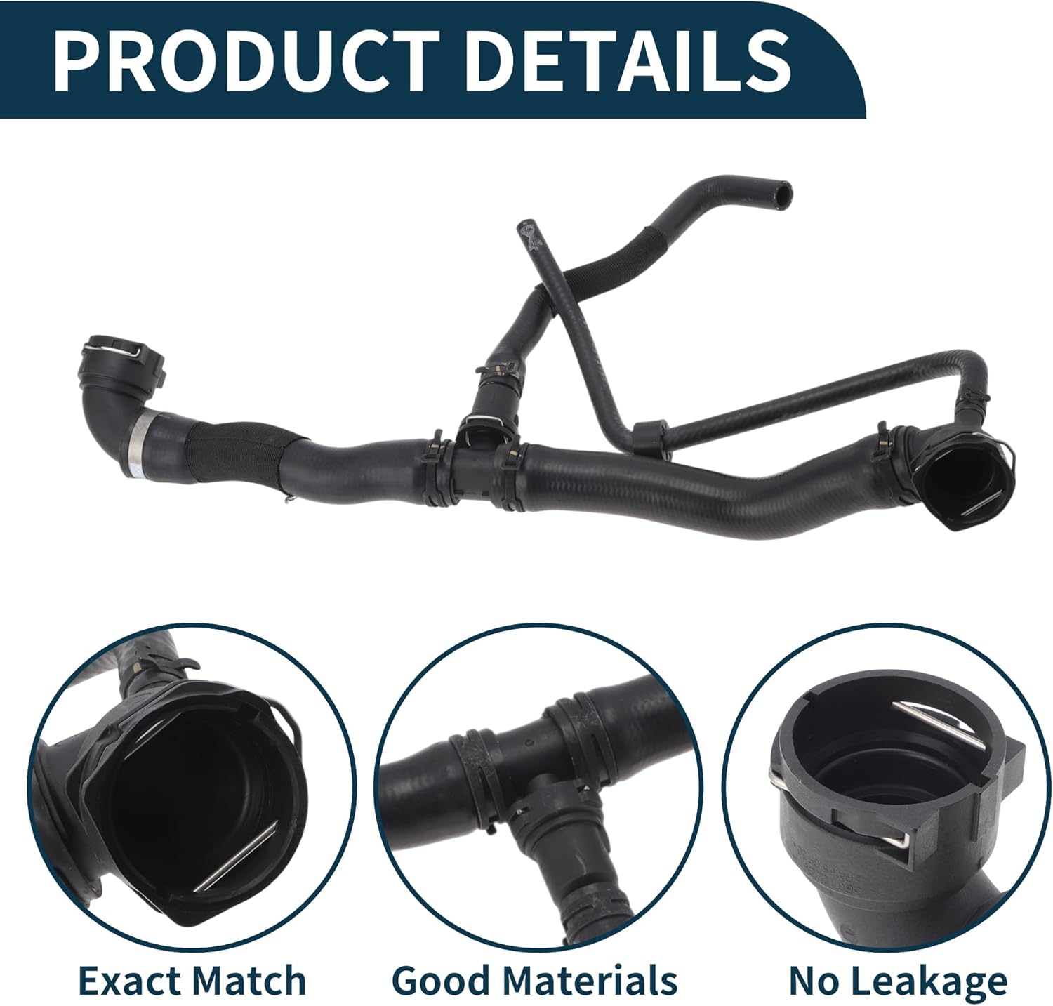 Upper Radiator Hose Heater Hose for Volkswagen Beetle 2.0L 2012-2013 No.1K0122101LA Rubber Black 1 Pc