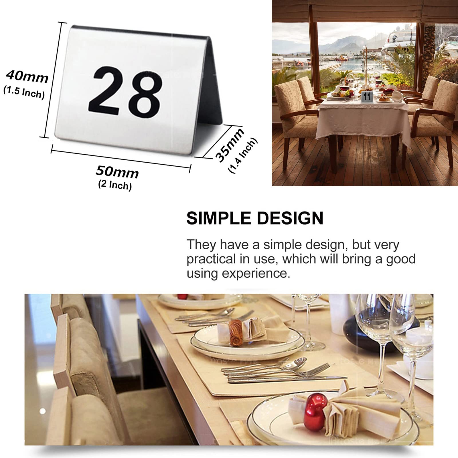 Tarjetas apilables de números de Mesa de Acero Inoxidable para restaurantes, cafeterías y Bares. Letreros de números de Mesa, Placas del 1 al 100, 50 * 40 * 35 mm.