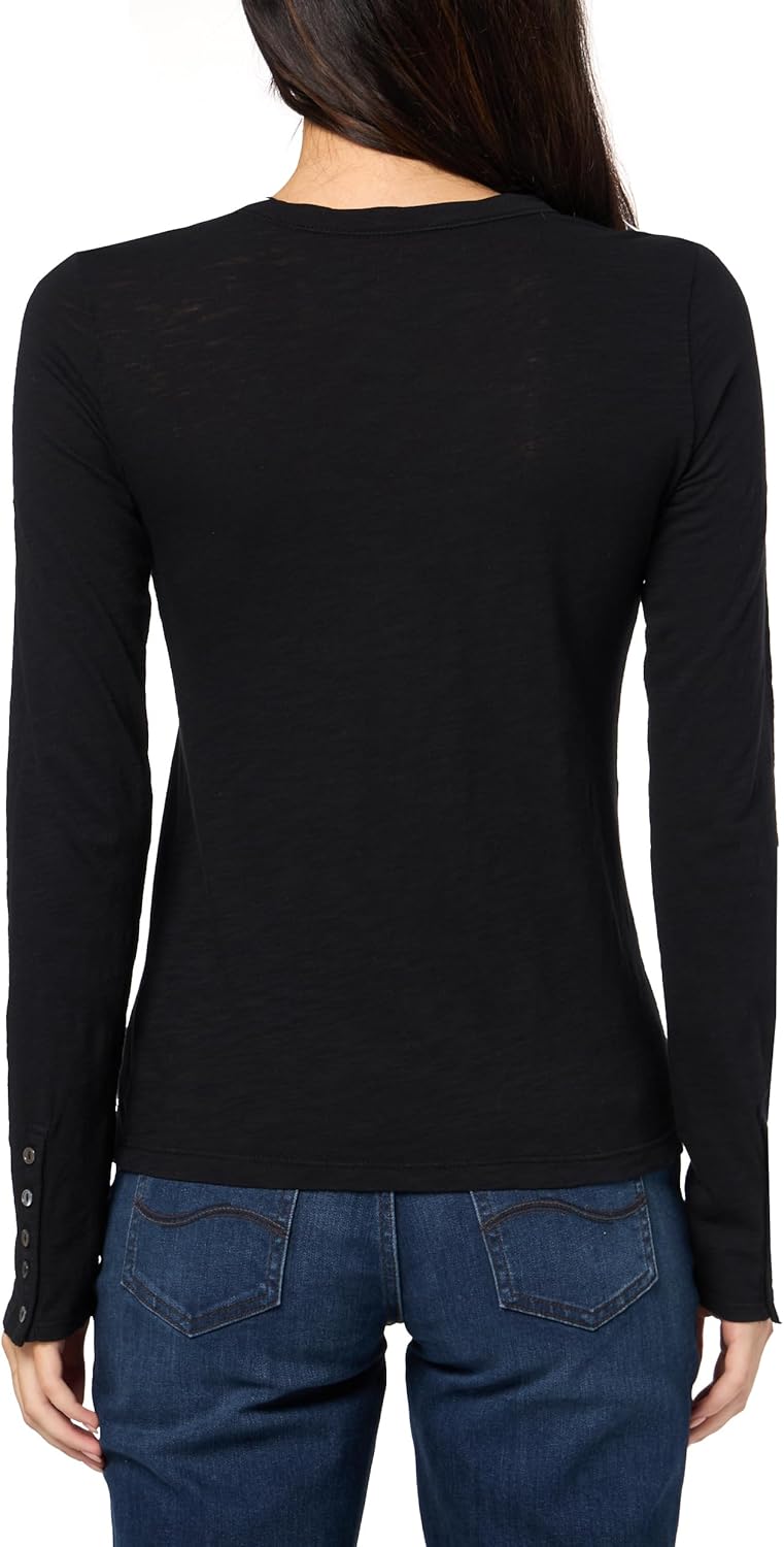 VELVET BY GRAHAM & SPENCER Women's Kelsey Velvet Originals Long Sleeve Button Cuff Tee, Black, X-Small - Image 2