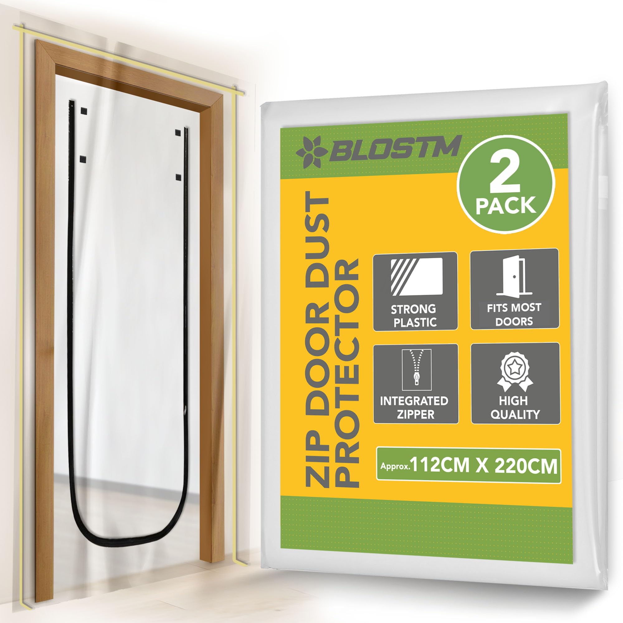 Blostm Clear Dust Door Cover With Zip - 2 Pack Door Protector, Plastic Dust Sheet, Door Curtain U Shaped Zipper Easy Installation (112Cm X 220Cm)