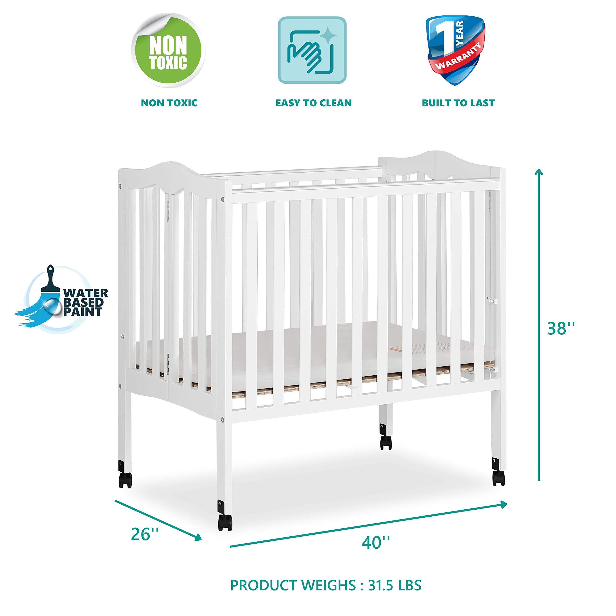 Dream On Me On Portable Crib Stationary Dream in Me Folding Side in1軽量