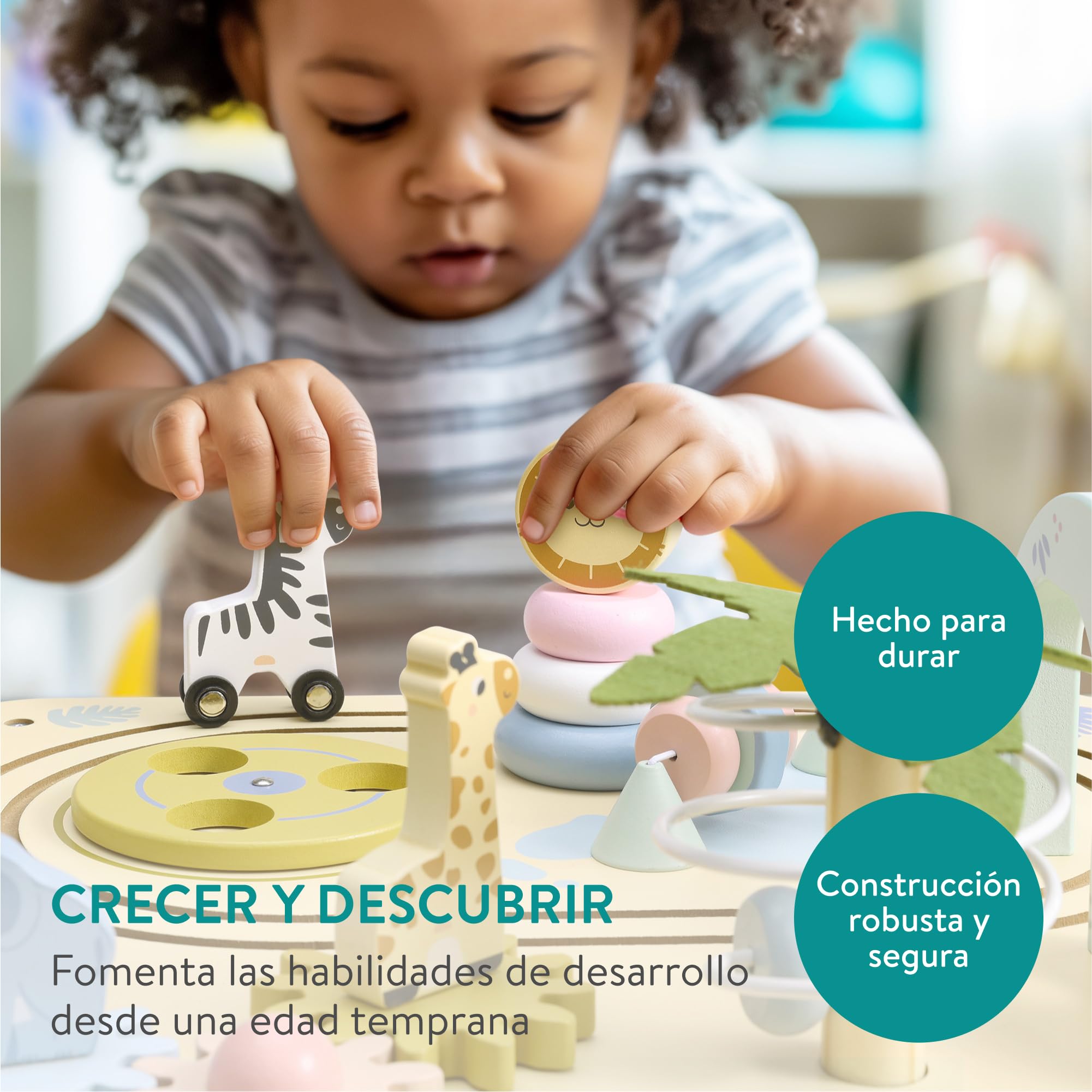 Navaris Mesa de Actividades Madera - Mesa Infantil de Juegos para Niños +44,5 cm Altura - Mesa Interactiva Bebe - Mesa Sensorial de 45 x 30 cm para Jugar - Mesa de Actividad Bebe