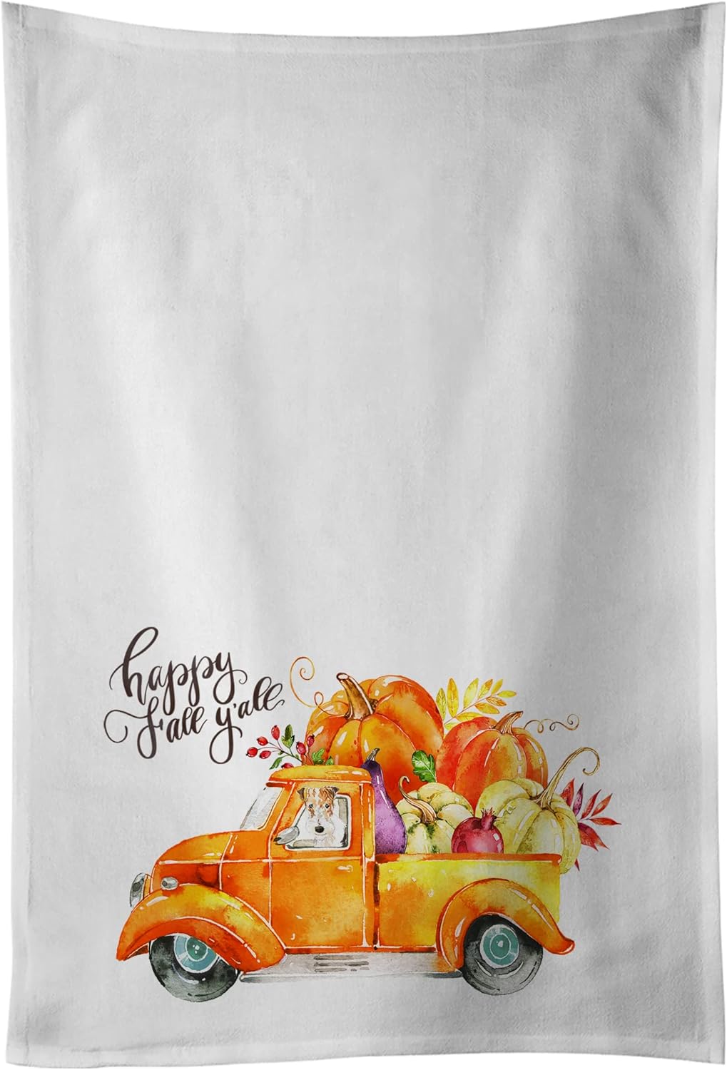 Caroline's Treasures CK2642WTKT Fall Harvest Fox Terrier White Kitchen Towel Set of 2 Dish Towels Decorative Bathroom Hand Towel for Hand, Face, Hair, Yoga, Tea, Dishcloth, 19 X 25, White