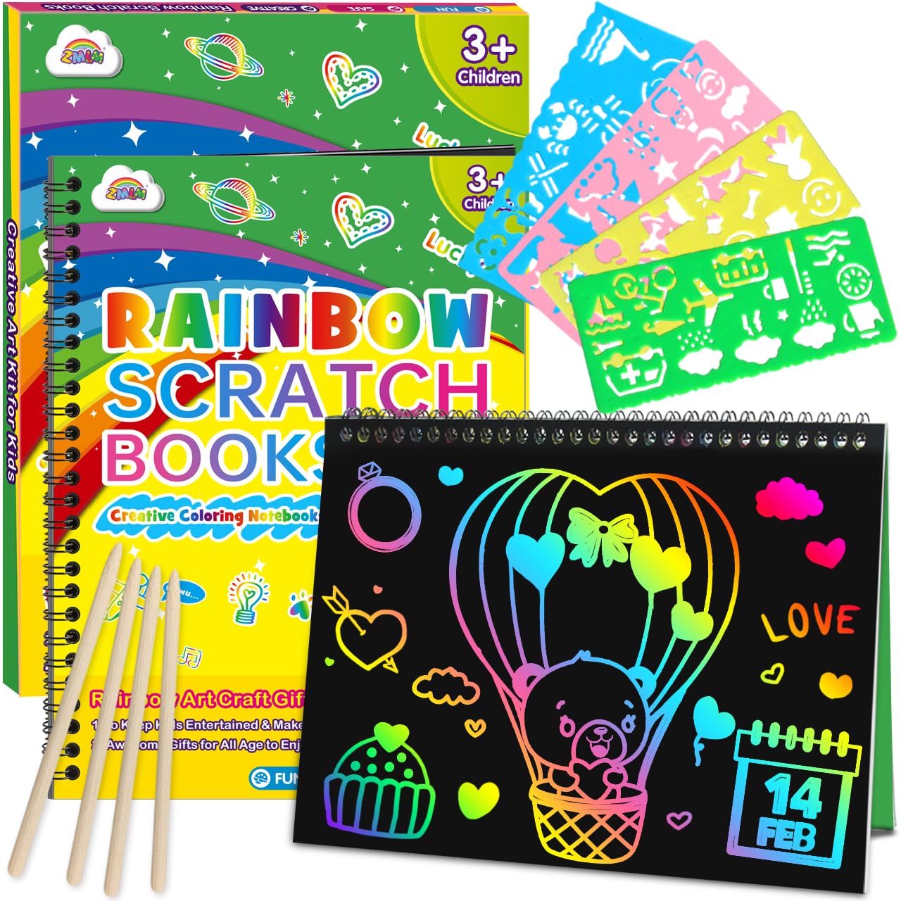 ZMLM Scratch Paper Art Craft: 2 Pack Rainbow Scratch Set for 3 4 5 6 7 8 9 10 Years Old Girls Boys Students Drawing Coloring Black Magic Art Supplies Kits Gifts School Birthday Party Toys(Classic)