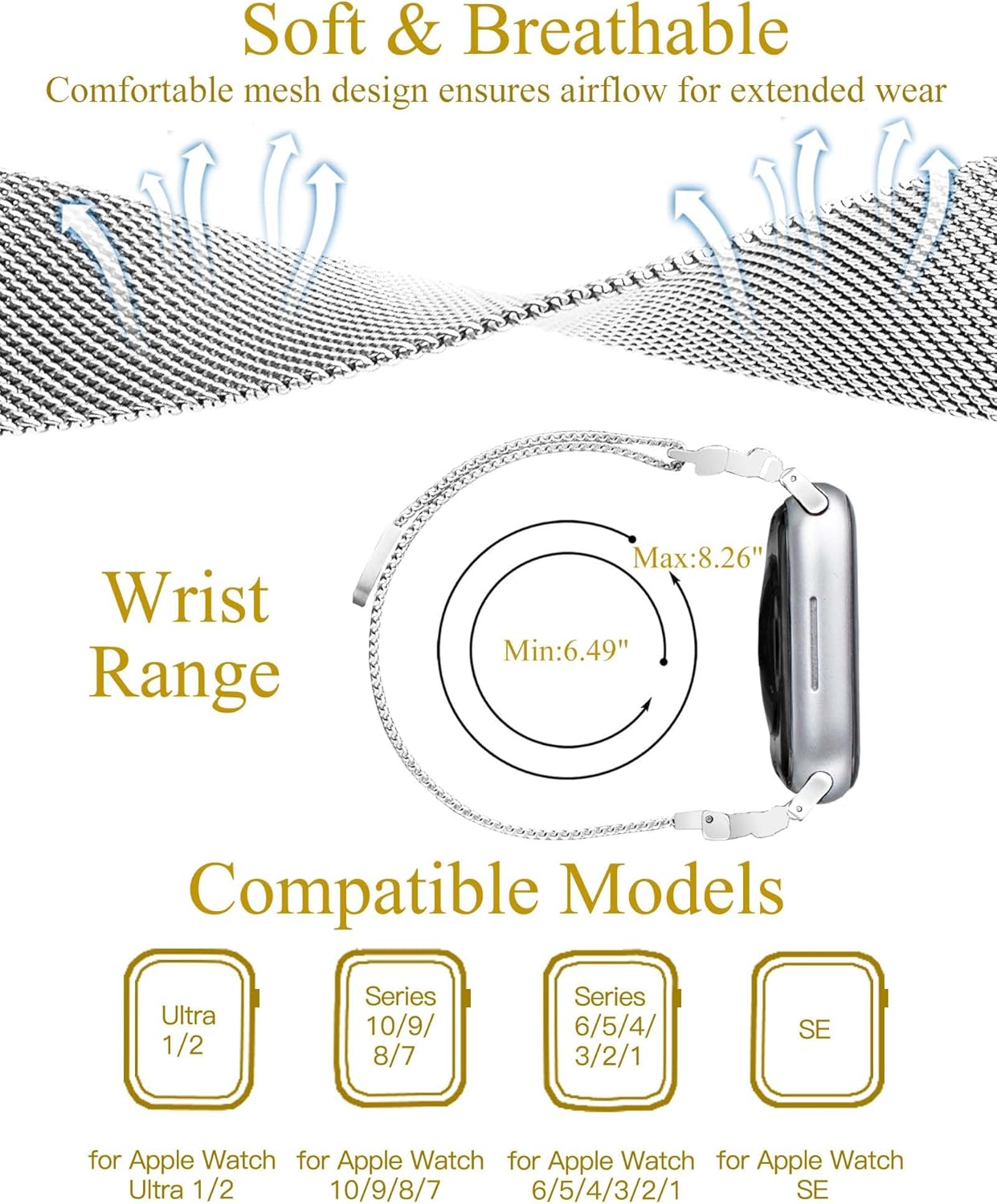 Metal Band Compatible with Apple Watch Bands for Women 38/40/41/42/44/45/46/49mm, Bow-shaped with Diamond Stainless Steel Mesh Strap Magnetic Clasp for iWatch Series 10 9 8 7 6 5 4 3 2 1 SE - Image 2