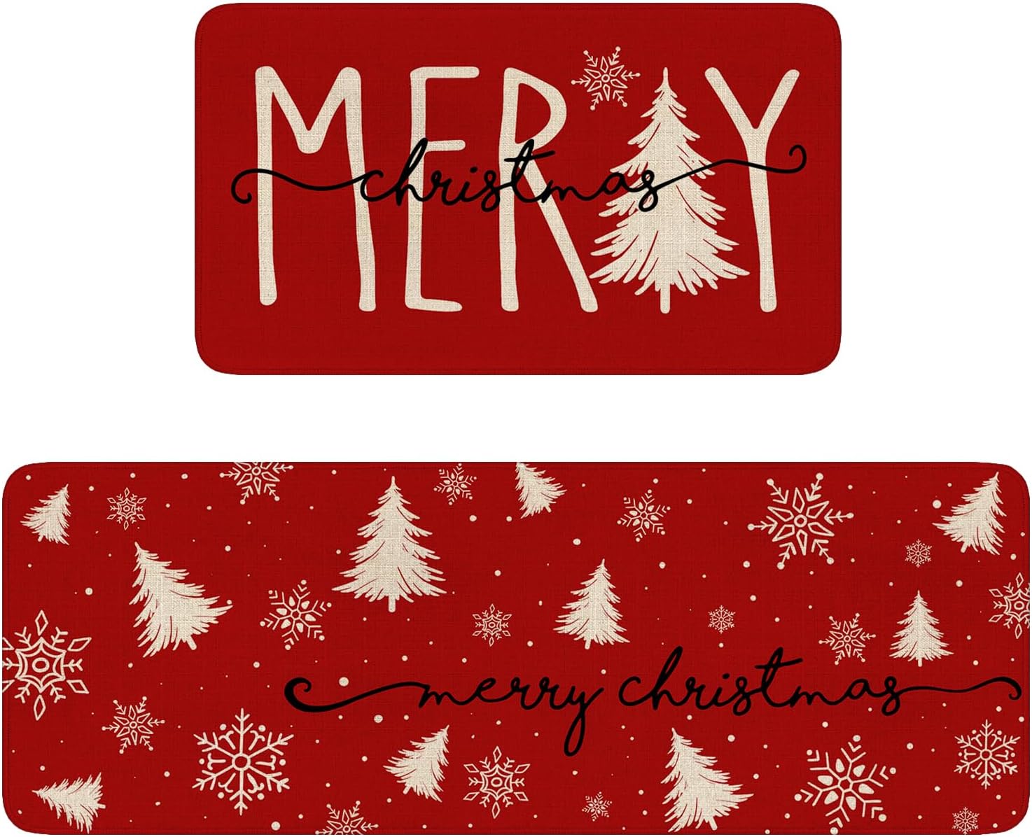 Eikunn Red Christmas Kitchen Rugs Set of 2 Xmas Trees