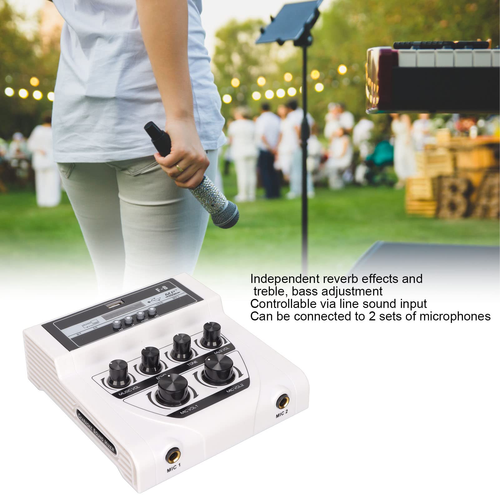 Septpenta Mini Mixer con Doppia modalità di Alimentazione, È Possibile Collegare 2 Set di Microfoni, Supporta La Riproduzione di Dischi U, MP3 e Registrazione, Riproduzione Musicale(Unione Europea)