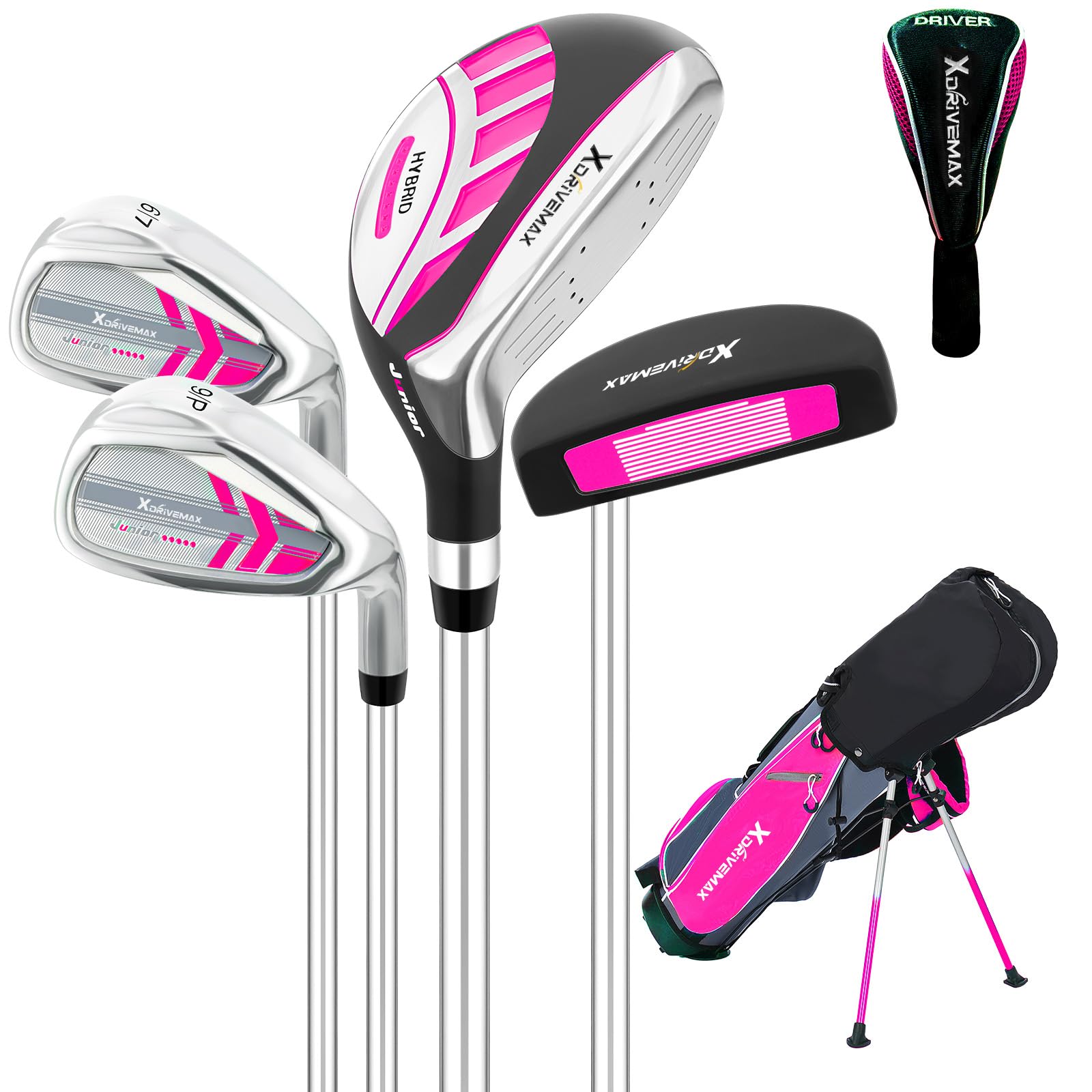 XDriveMax Junior Golf Club Set for Kids Ages 4-12, 5-6 Piece Right Hand Set with Stand Bag
