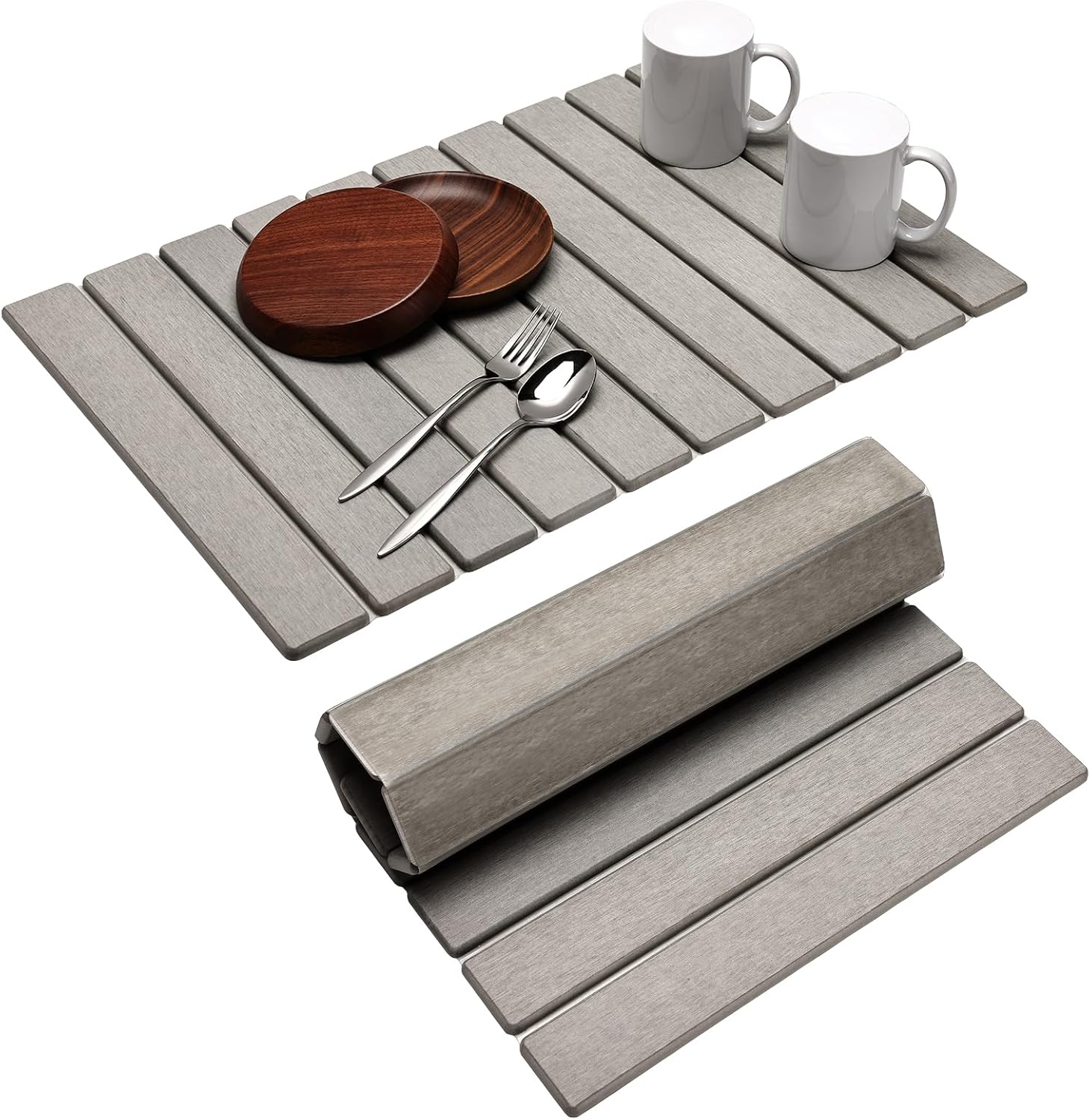 Drying Stone for Kitchen Counter, Large Stone Dish Drying Mat for Kitchen Counter, Quick Dry Absorbent Diatomaceous Earth Mat for Dishes, Cups, Bottles, Any Countertop, 24"×16", Gray