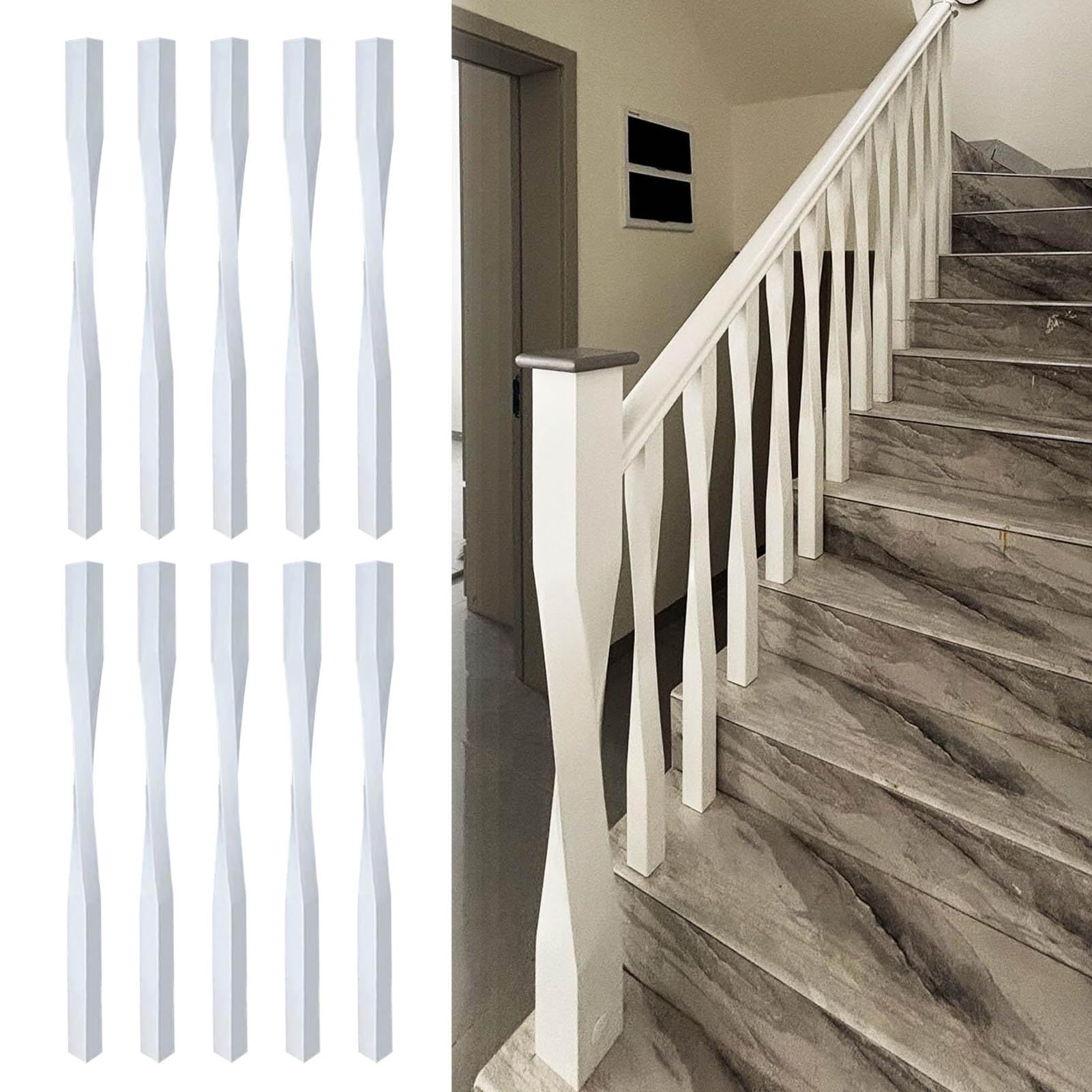 JFBLSD Solid Wood Stair Balusters, Indoor Stair Railing Spindles Contemporary Staircase Spindles Bundles Handrail Parts for Contemporary Home Décor(White,10Pcs)