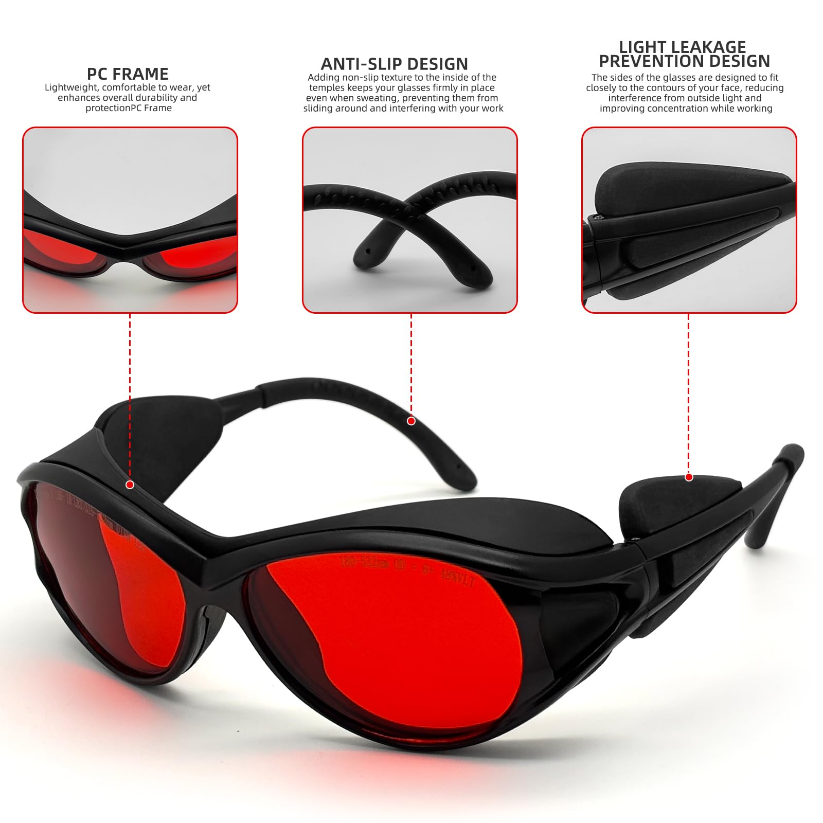 UpaClaire Safety Goggles Blue Light Green Light Violet Light Safety Blocking Glasses, Red colour - Image 2