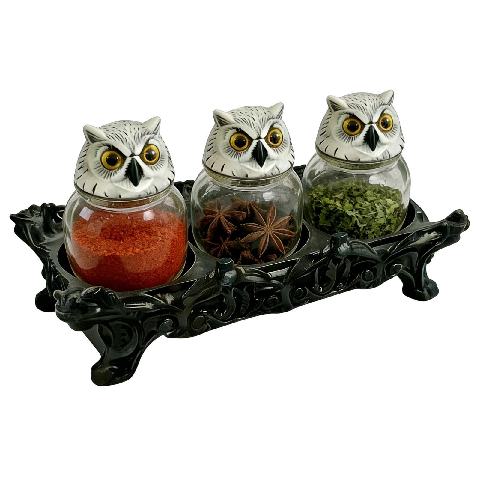 Générique Pots avec couvercle 3 Pièces Contenant Vintage pour Épices | Bocaux de condiments gothiques pour cuisiniers amateurs, wiccans, collectionneurs, rangement garde-manger, étagères,