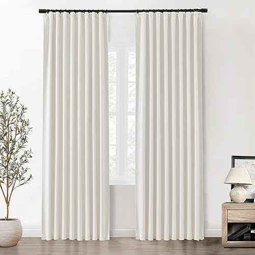 Cortinas 100% opacas color crema para dormitorio de 84 pulgadas de largo, juego de 2 paneles con ganchos y anillo plisado en la parte trasera,