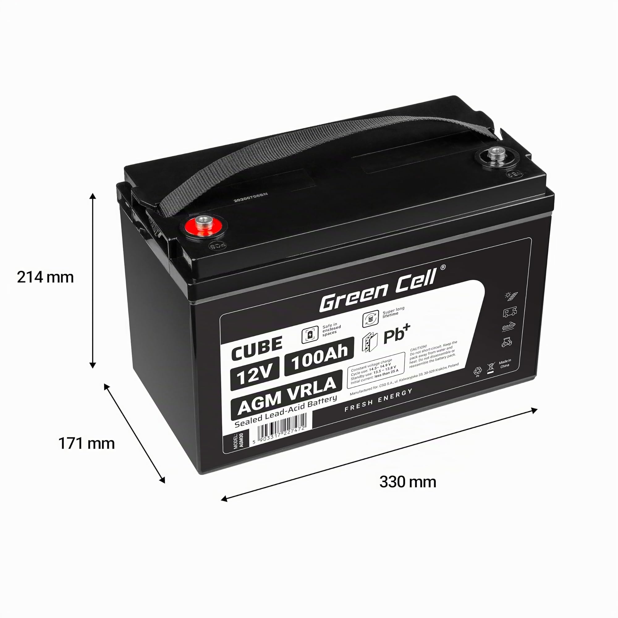 Green Cell Recambio de Batería Gel AGM 12V 100Ah Rechargeable Pila Sellada de Plomo ácido batería sin Mantenimiento Batería de Reemplazo para Carro de Golf Solar Sillas de Ruedas