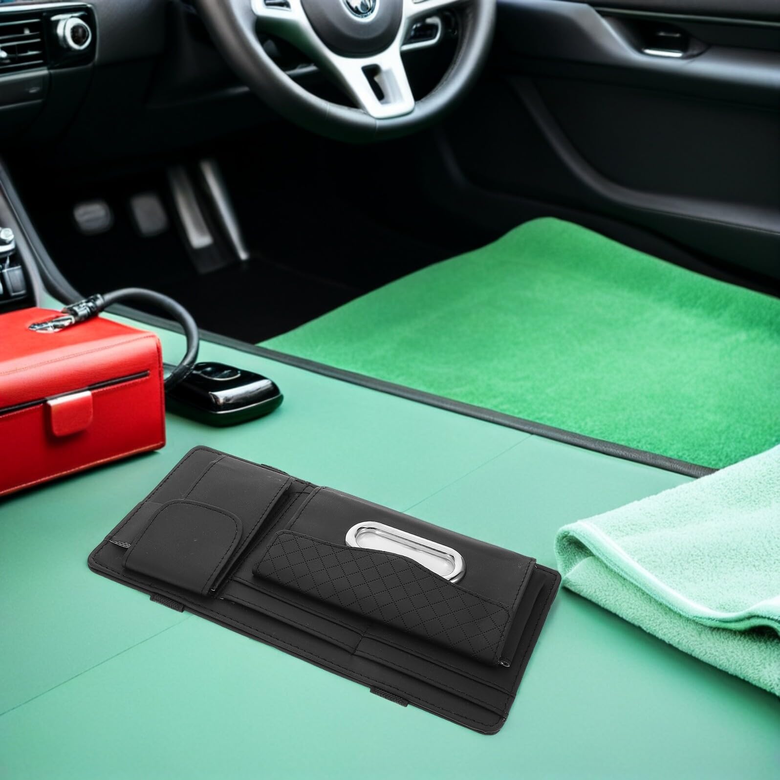Organizer per Aletta Parasole Auto 2 Pezzi Supporto Multifunzionale Porta Occhiali da Sole Porta Fazzoletti e Carte Clip Tascabile per Accessori Interni Veicolo Compatibile