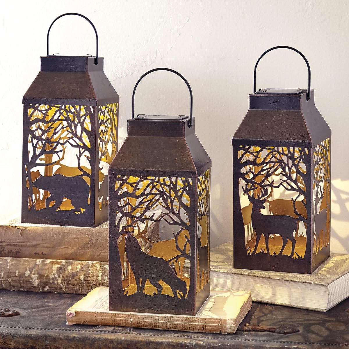 BLACK FOREST DECOR Bear Forest Solar Lantern, 5 1/2" W x 5 1/2" D x 15 1/2" H