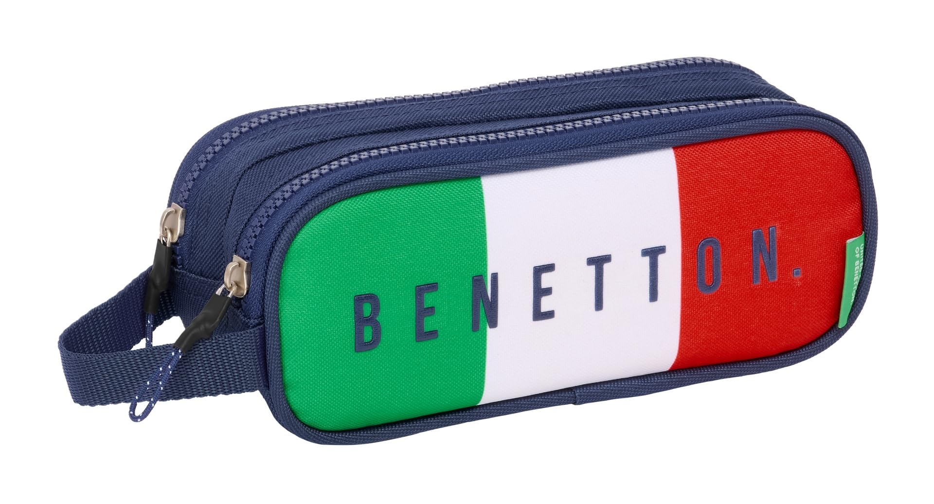 Safta BENETTON FLAG – Double Child's Pencil Case, Children's Pencil Case, Ideal for School Age Children, Comfortable and Versatile, Quality and Resistance, 21 x 6 x 8 cm, navy, M, Casual