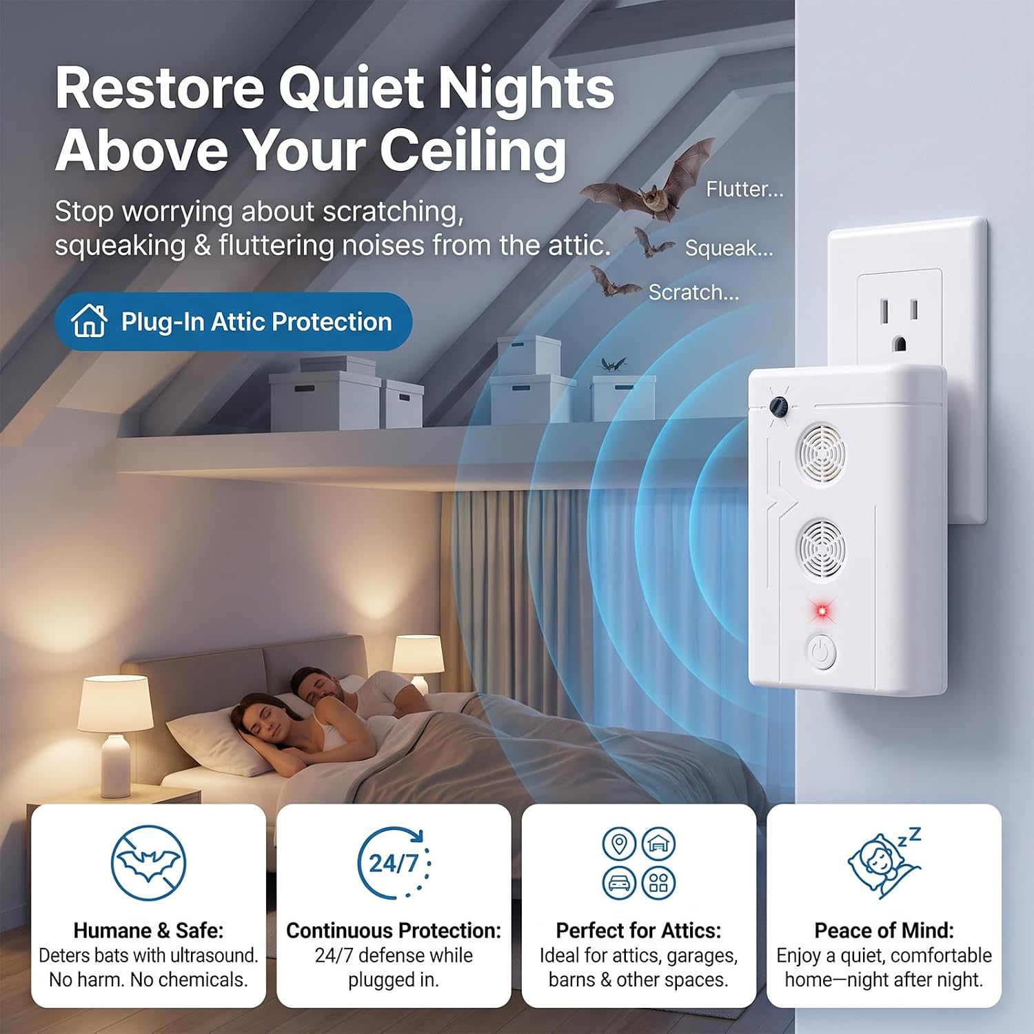 4 Pack Bat Fortress Mini Repeller Ultrasonic Bat Deterrent Devices Plug in