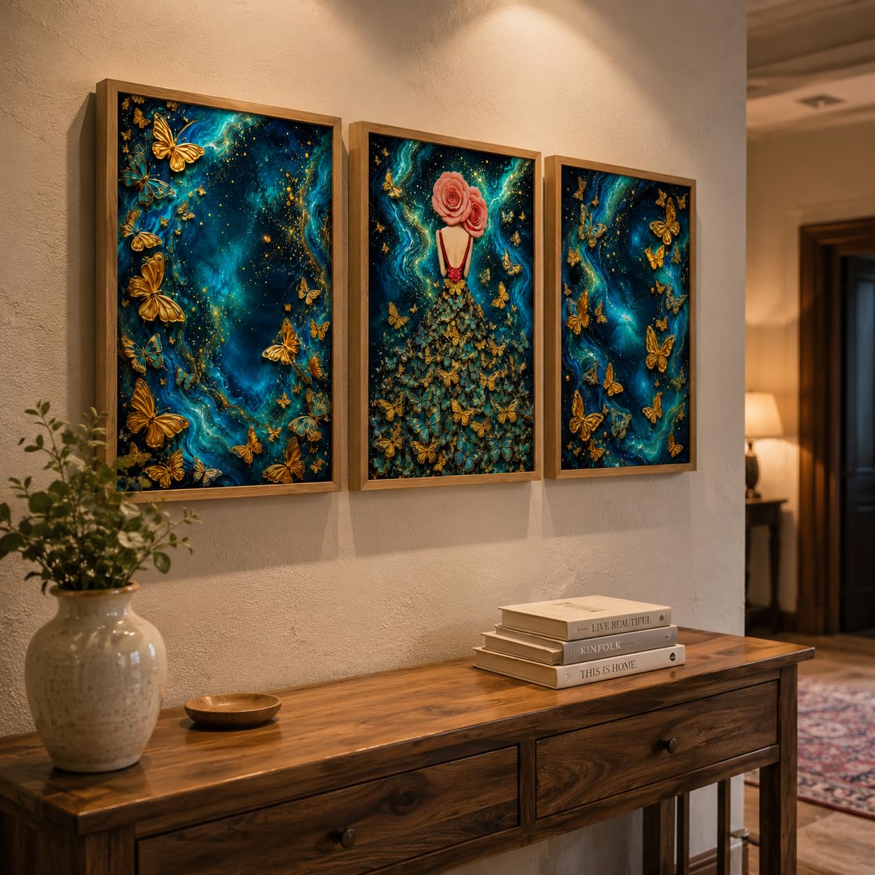 Livin'luxe Peacock Wall Art Set - 3 Floral Paintings -15