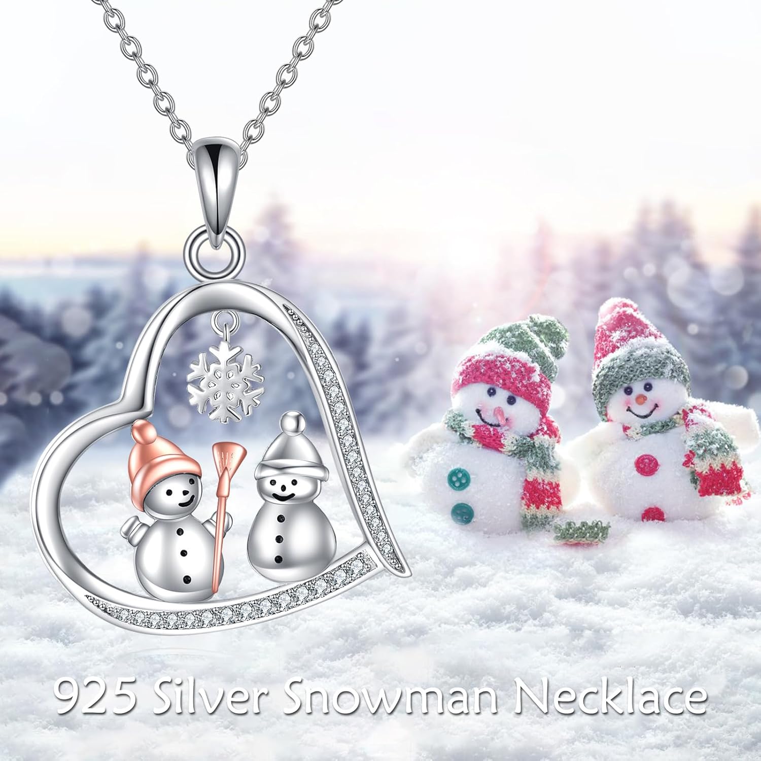 Snowman Christmas Gifts For Women 925 Sterling Silver Christmas Snowman Necklace Heart Snowman Jewelry