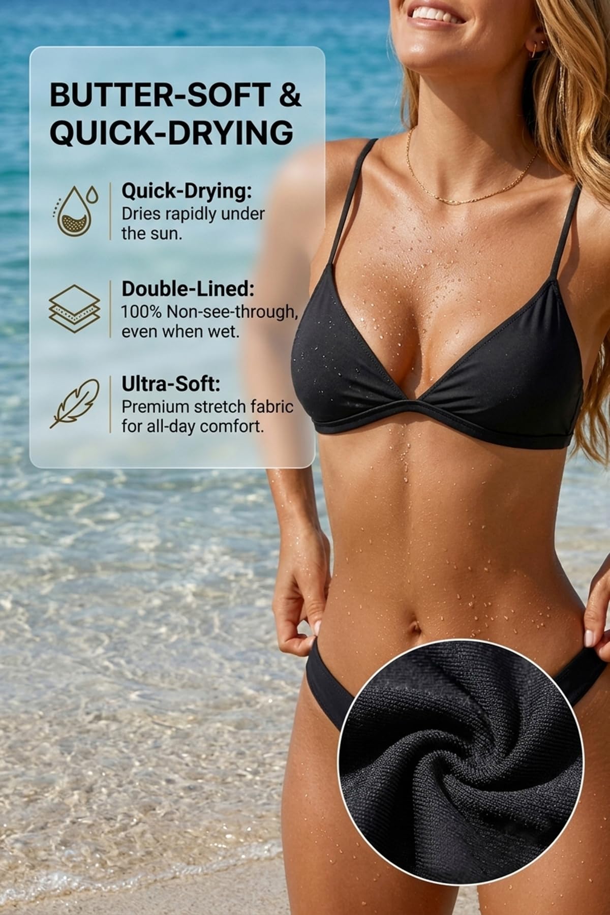 Aqua Eve Women Two Piece Bikini High Cut Swimsuit Triangle Bathing Suit Cheeky Bikini Set Black S