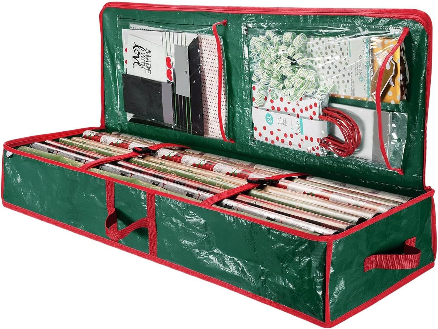 Christmas Wrapping Paper Holder Box, Waterproof Oxford Fabric Container 106x35x15.2 cm for Living Room, Bedroom, Closet, Rolls, Ribbons, Bows Storage