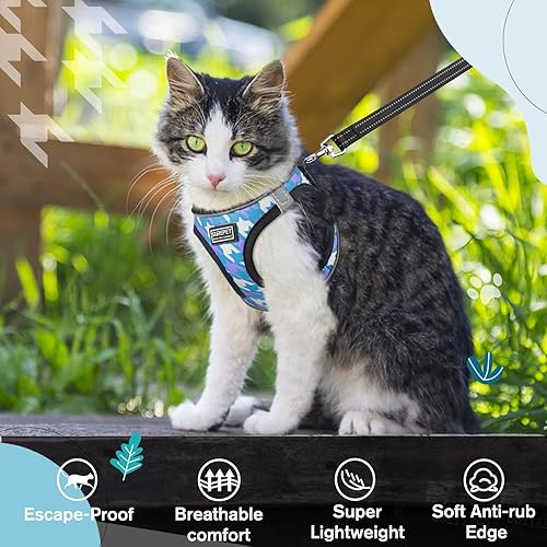 Miniatura 10 de Arnés para gatos y correa para caminar, arnés suave ajustable para gatitos, cachorros, gatos pequeños, chaleco reflectante a prueba de escapes,