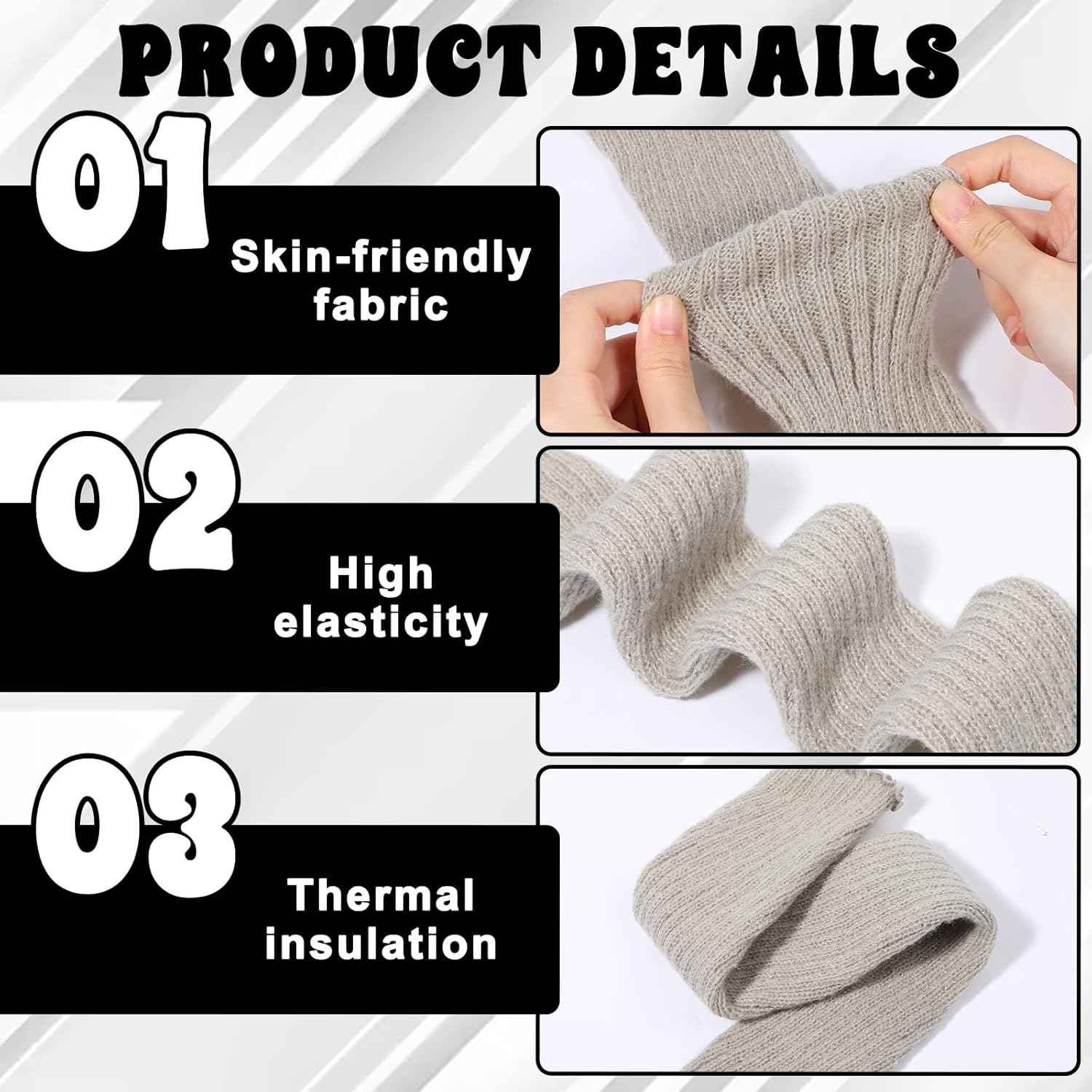 2 Pairs Leg Warmers for Women, Women's Stylish Cable Knit Leg Warmers 80s Style Winter Warm Over the Knee High for Party Sports Yoga Black Gray - Image 3