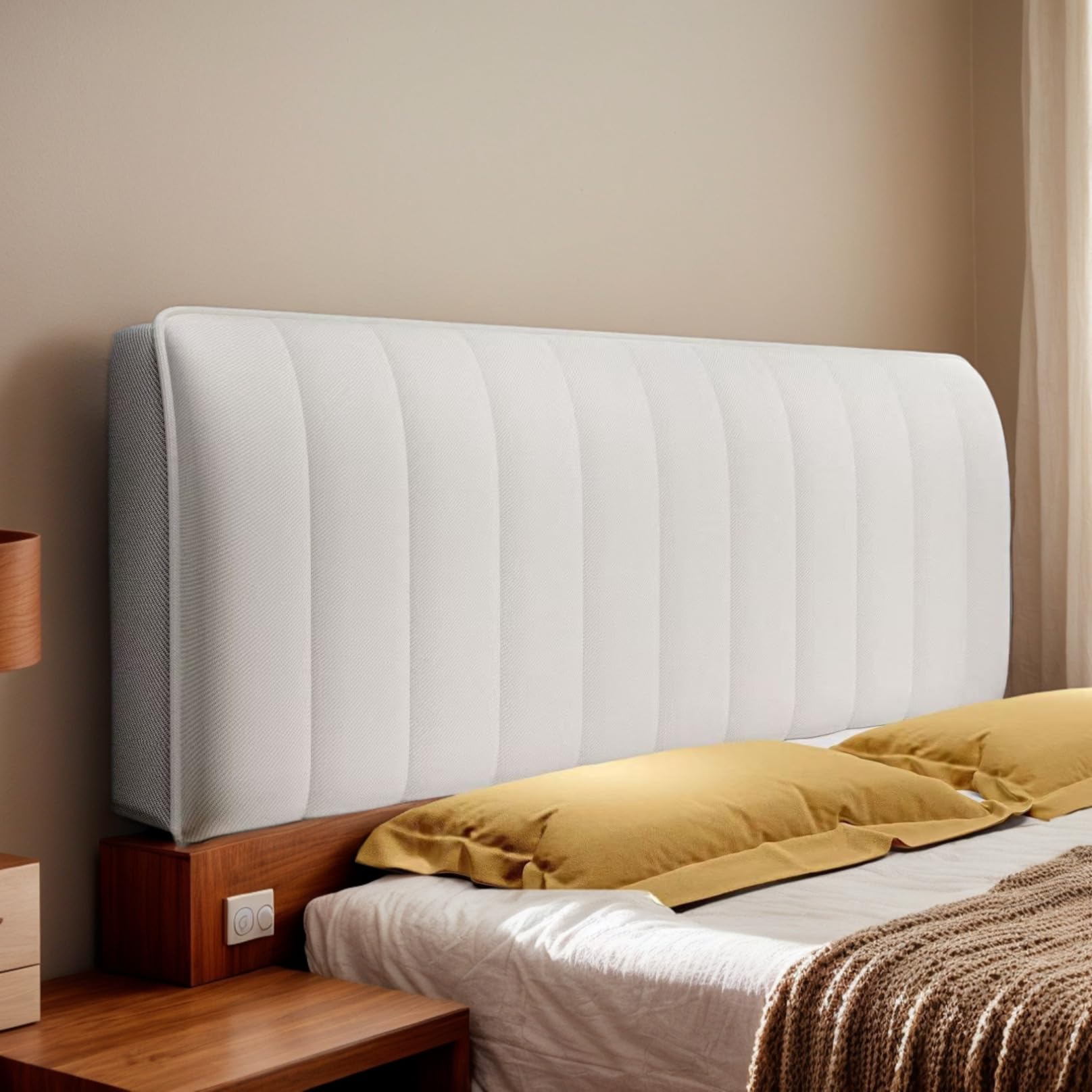 DOSYCOVUR Funda Protectora De Cabecera De Cama De Terciopelo Lavable Estirable Completa para Cama Individual Matrimonial Super King Protector De Cabecera Funda,Beige,150cm