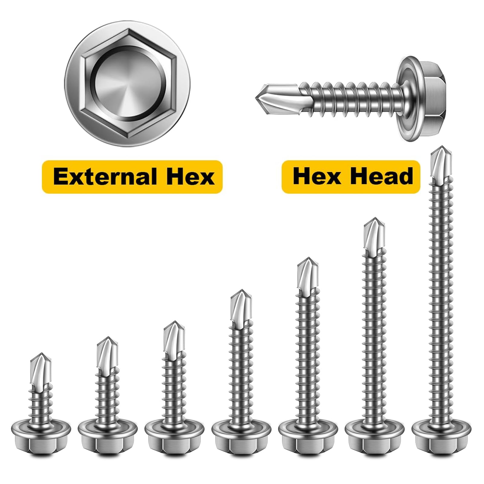 Wavanta Self Tapping Screws, 5.5 x 50mm Hex Washer Head Self Drilling Screws, 410 Stainless Steel Metal Screws, TEK Screws, Pack of 50 - Image 3