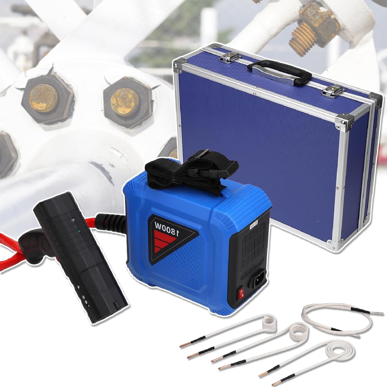 ZMJGLL 110-220V Induction Heater Tool for Bolt Removal, 1800W Handheld Flameless Design, 8s Fast Heating, Includes 4 Coils for Rusty Screws and Nuts