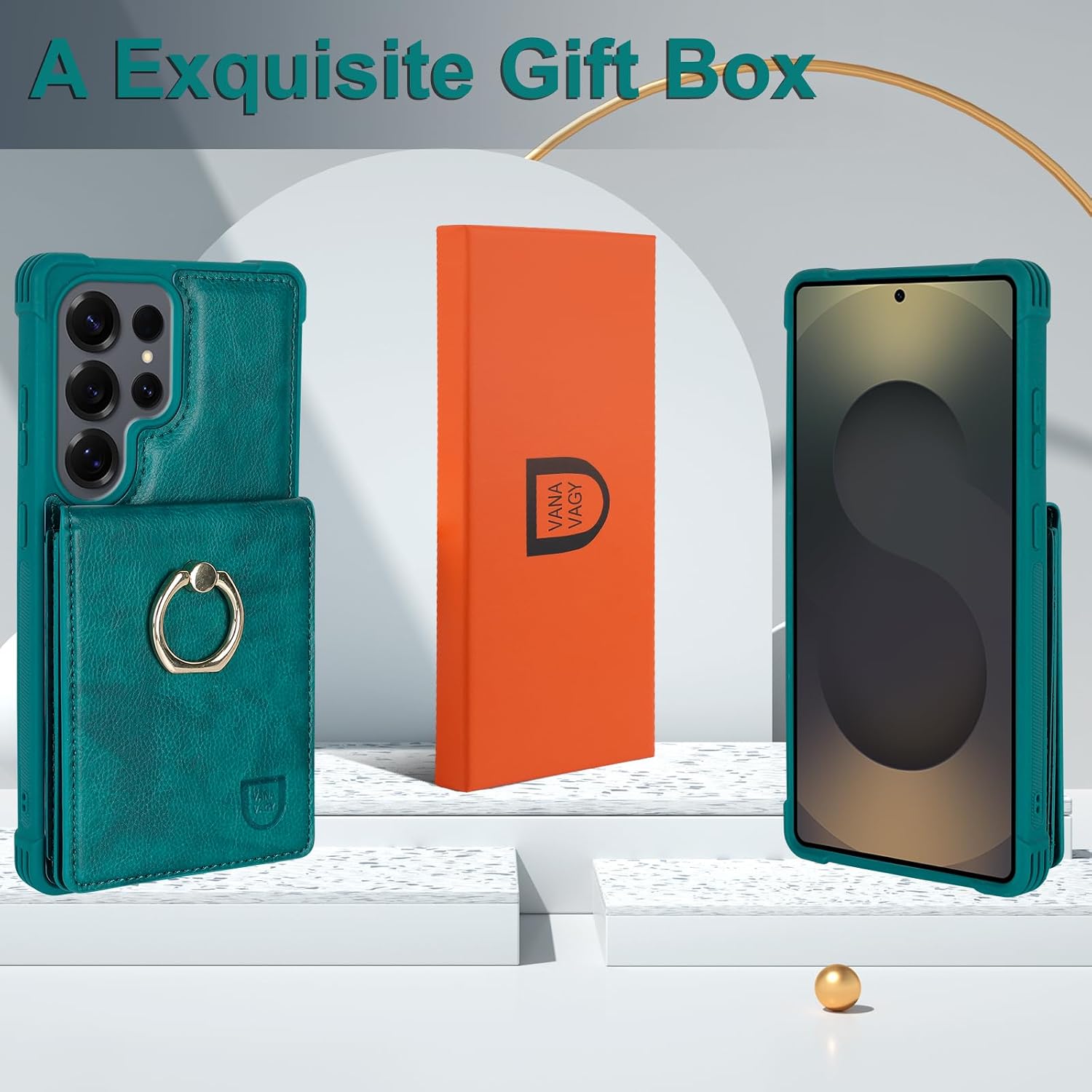 VANAVAGY Wallet Case Compatible for Galaxy S25 Ultra for Women Men, Faux Leather Magnetic Clasp Flip Folio Phone Case with Card Holder Coin Pocket Ring Holder for S25 Ultra 6.9inch, Midnight Green