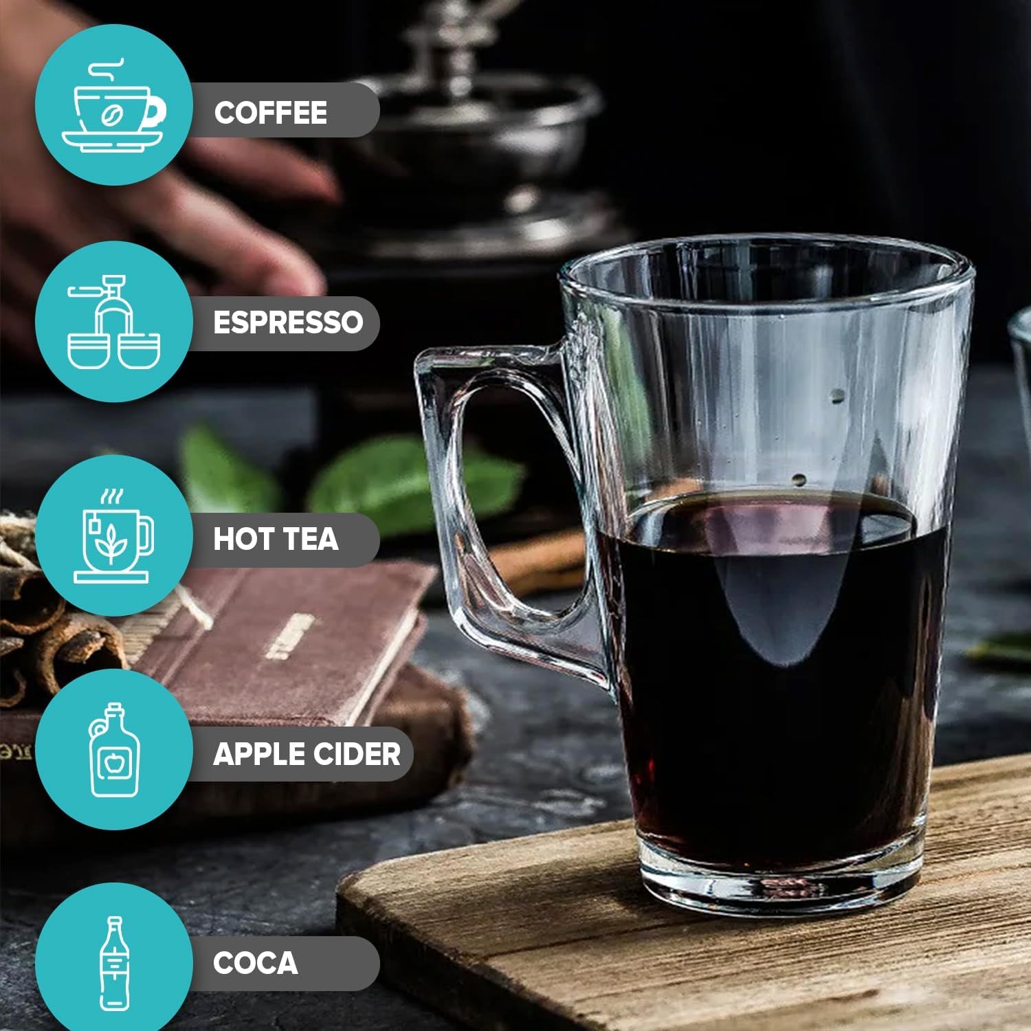 Straame - Set van 6 Latte-glazen, 240 ml temperatuurbestendig - Stijlvolle koffie/theekopjes, warme dranken cafémokken - ideaal voor ijs latte, espresso, cappuccino en warme chocolademelk -mokken met