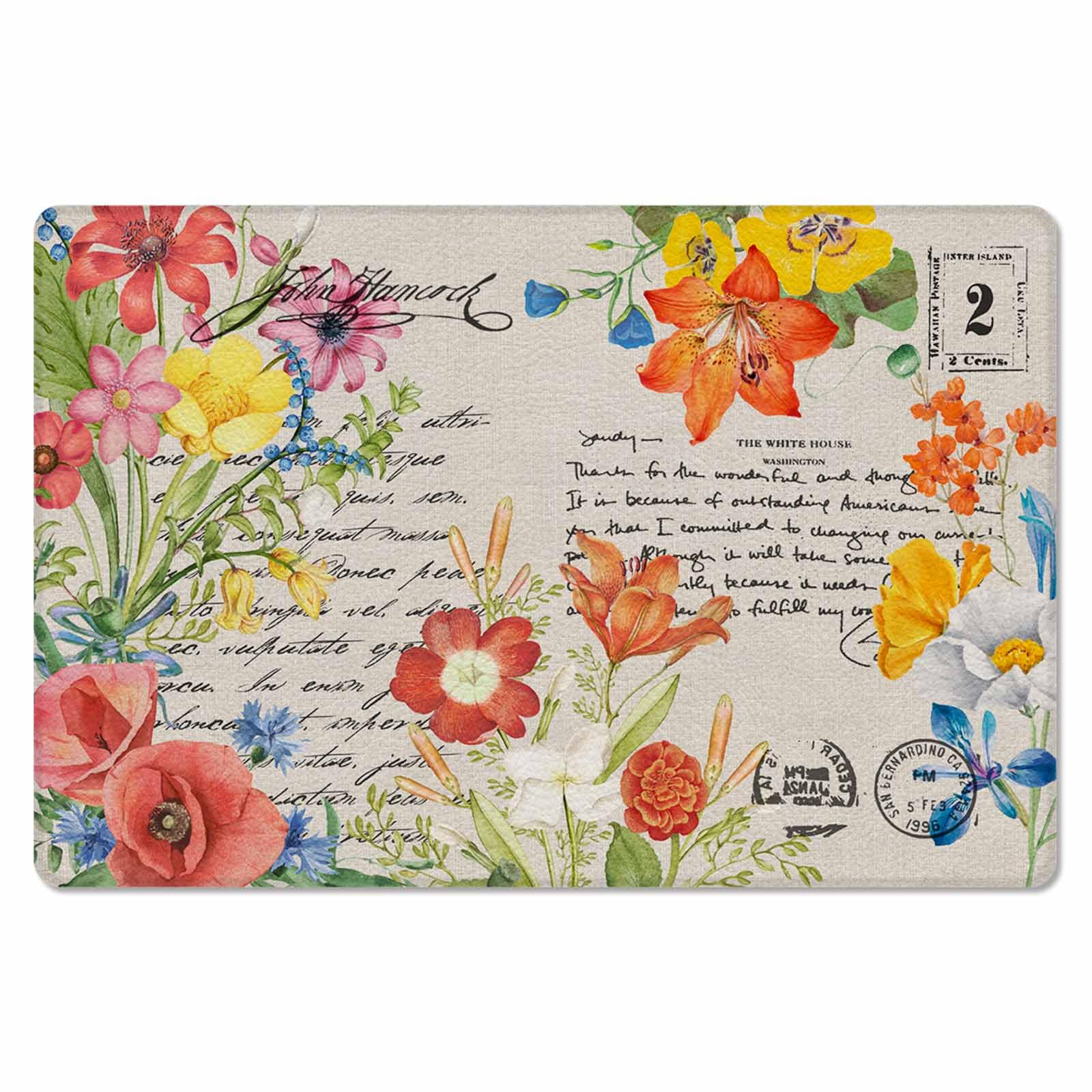 Vintage Floral Antifatigue Kitchen Bath Door Mat Cushioned Runner Rug,Washable Welcome Floor Sink Mat,Waterproof & Non-Slip Kitchen Standing Doormat,Farmhouse Country Rustic Chic Plant Leaves 18