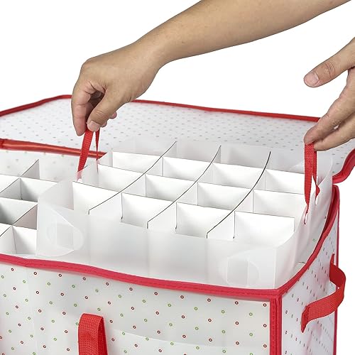 Miniatura 4 de Sattiyrch Caja de almacenamiento de plástico para adornos de Navidad con cierre de cremallera doble, la caja contribuye con ranuras para adornos