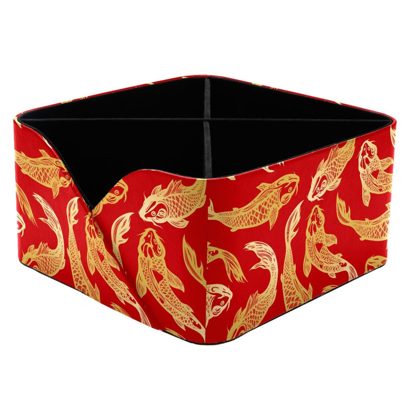 KengjuTesu Chinese Style Koi Carp Fish Desktop Organizer Pen Holder, Rectangular Pencil Cup for Office, Study and Makeup Stations